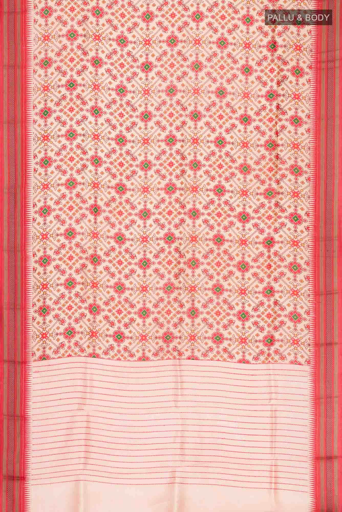 Peach Printed Silk Saree - Image 4