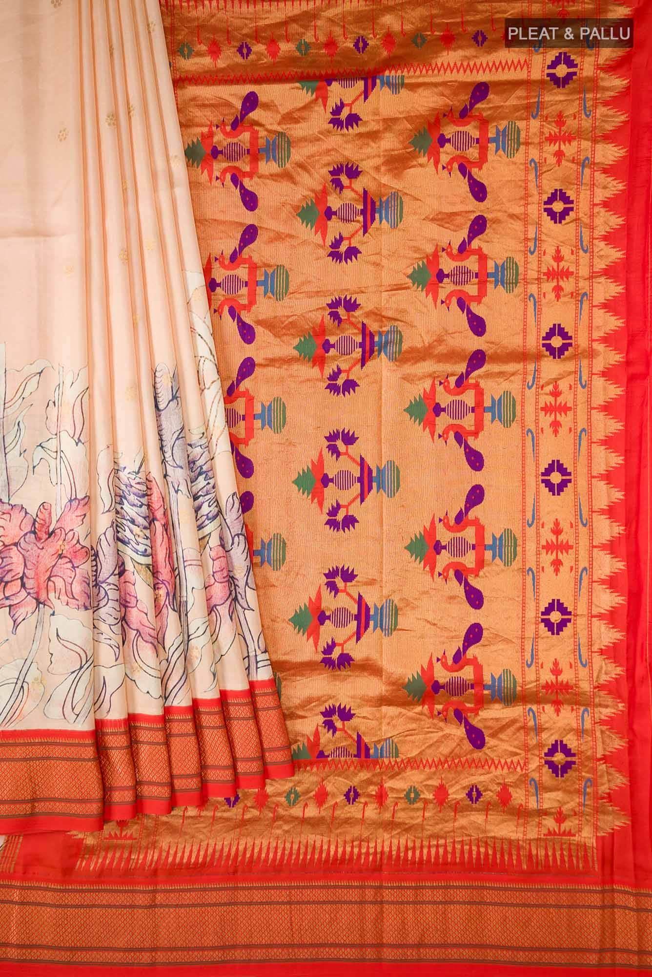 Peach Printed Silk Saree - Image 2