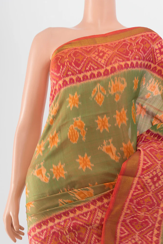 Light Green Rajkot Patola Silk Saree - Image 2