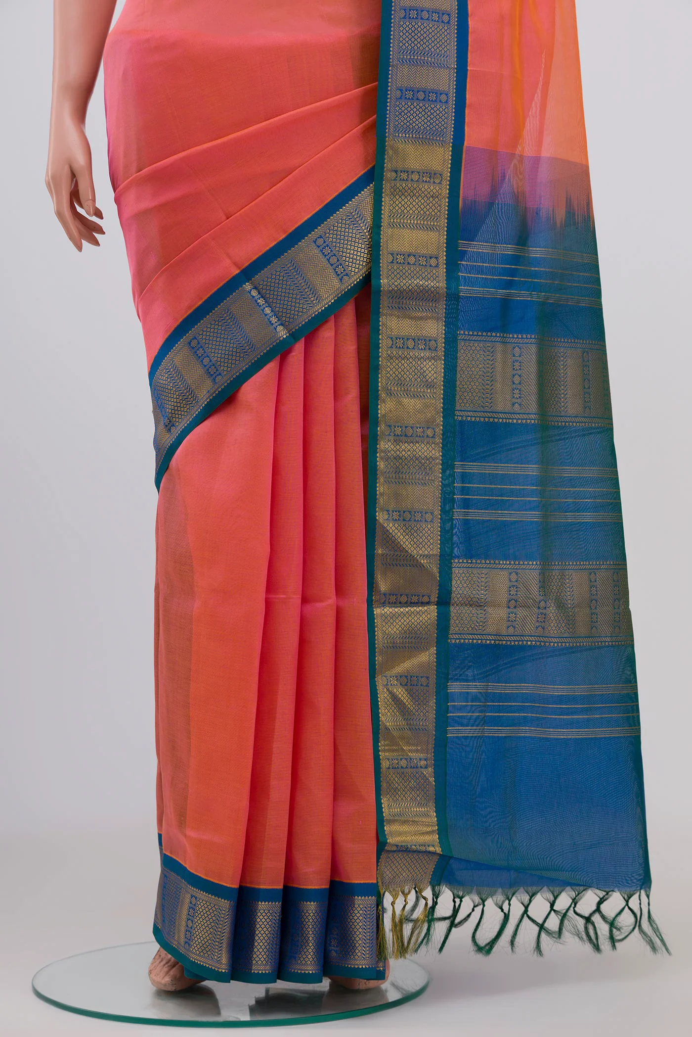 Rose Pink with Yellow Color Silk Cotton Saree - Image 3