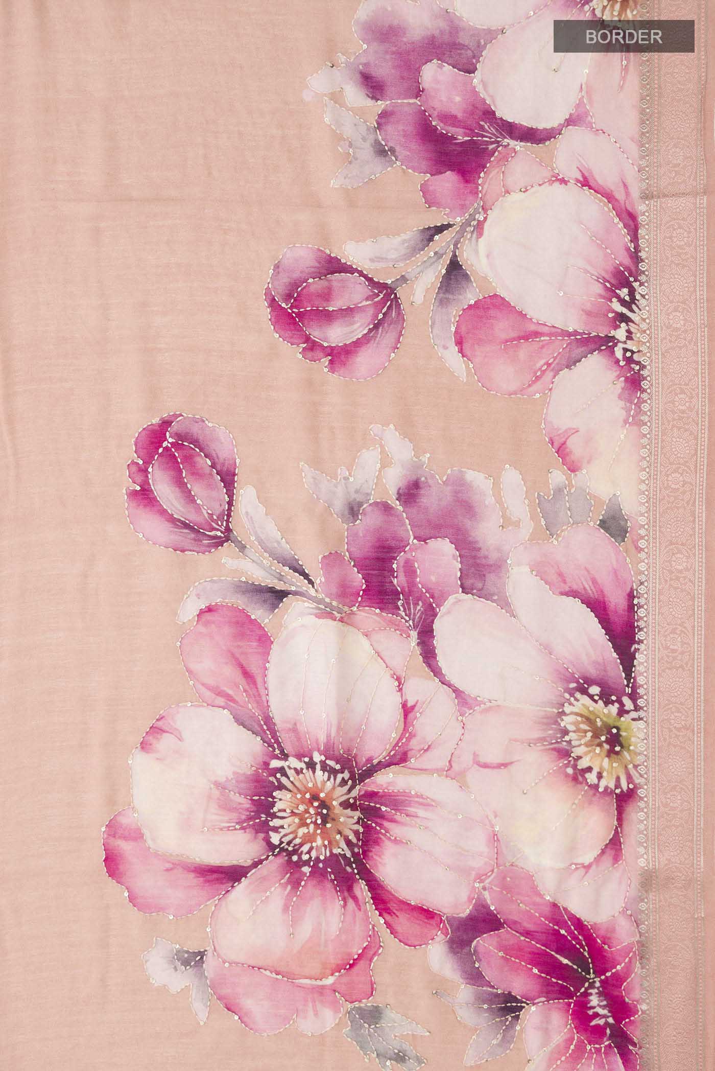 Peach Tussar Silk Saree - Image 3