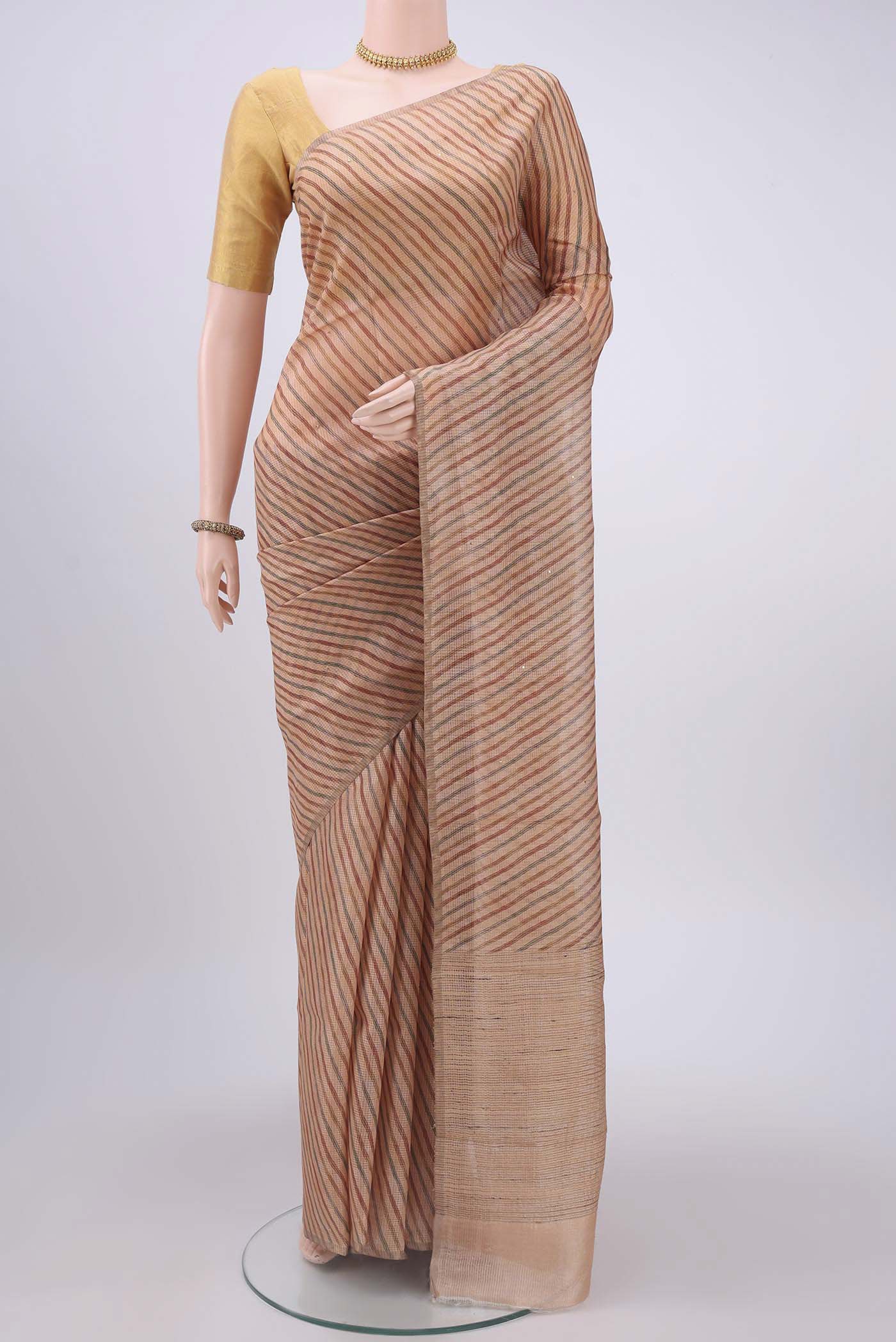 Peach Tussar Silk Saree