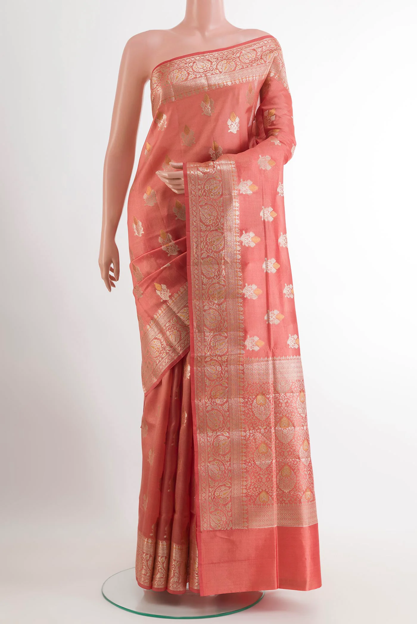 Peach Banarasi Raw Silk Saree