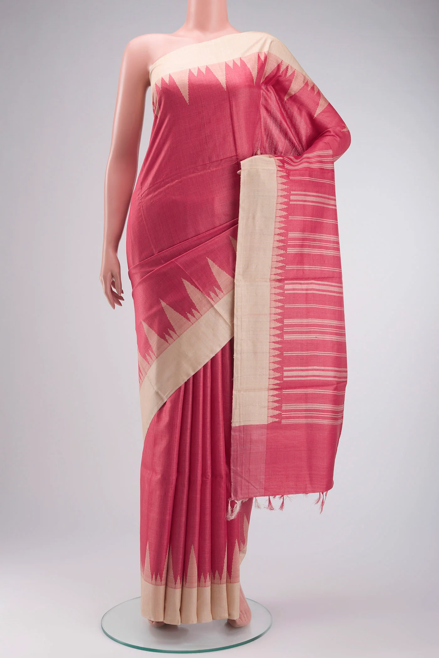 Peach Tussar Silk Saree