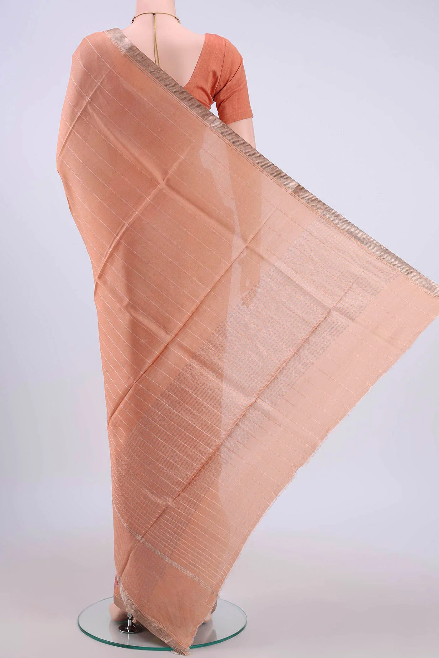 Peach Tussar Silk Saree - Image 3