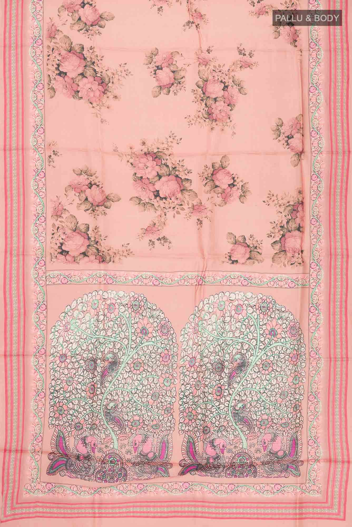 Peach Tussar Silk Saree - Image 3