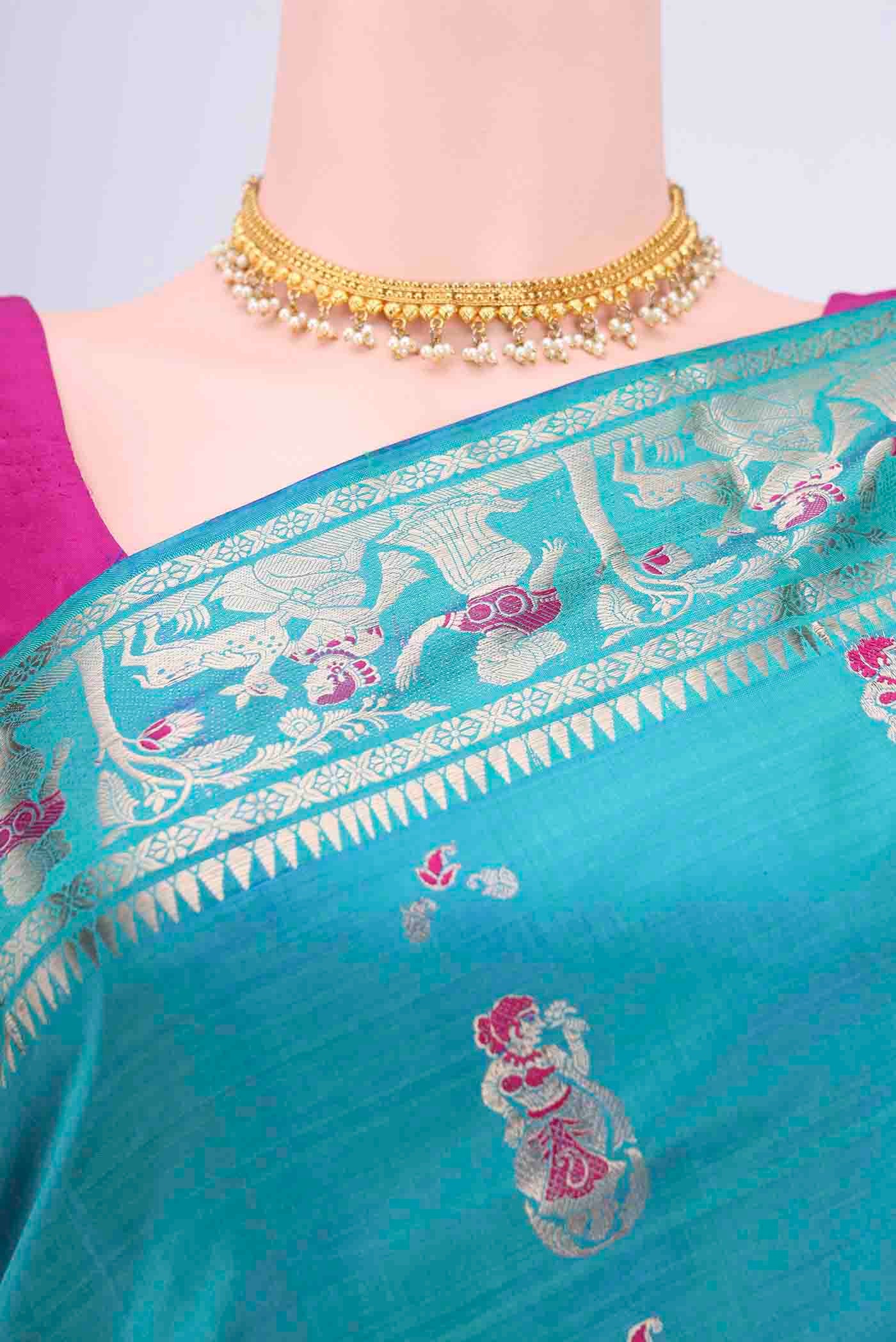 Peacock Blue Baluchari Silk Saree - Image 2