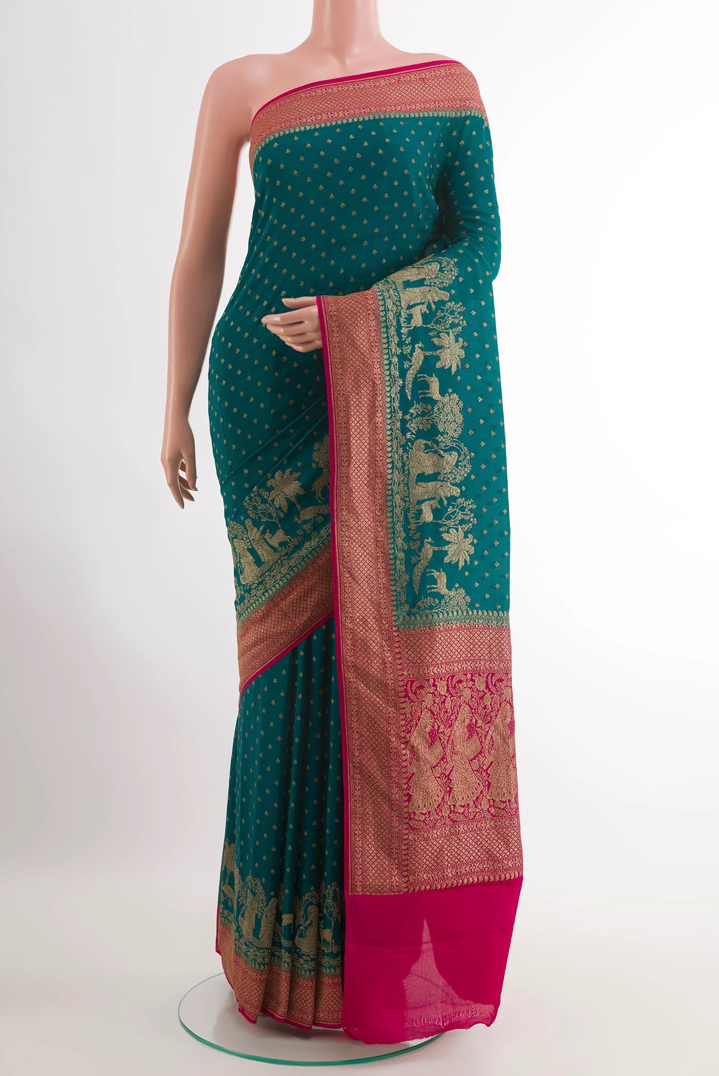 Peacock Blue Banarasi Georgette Saree