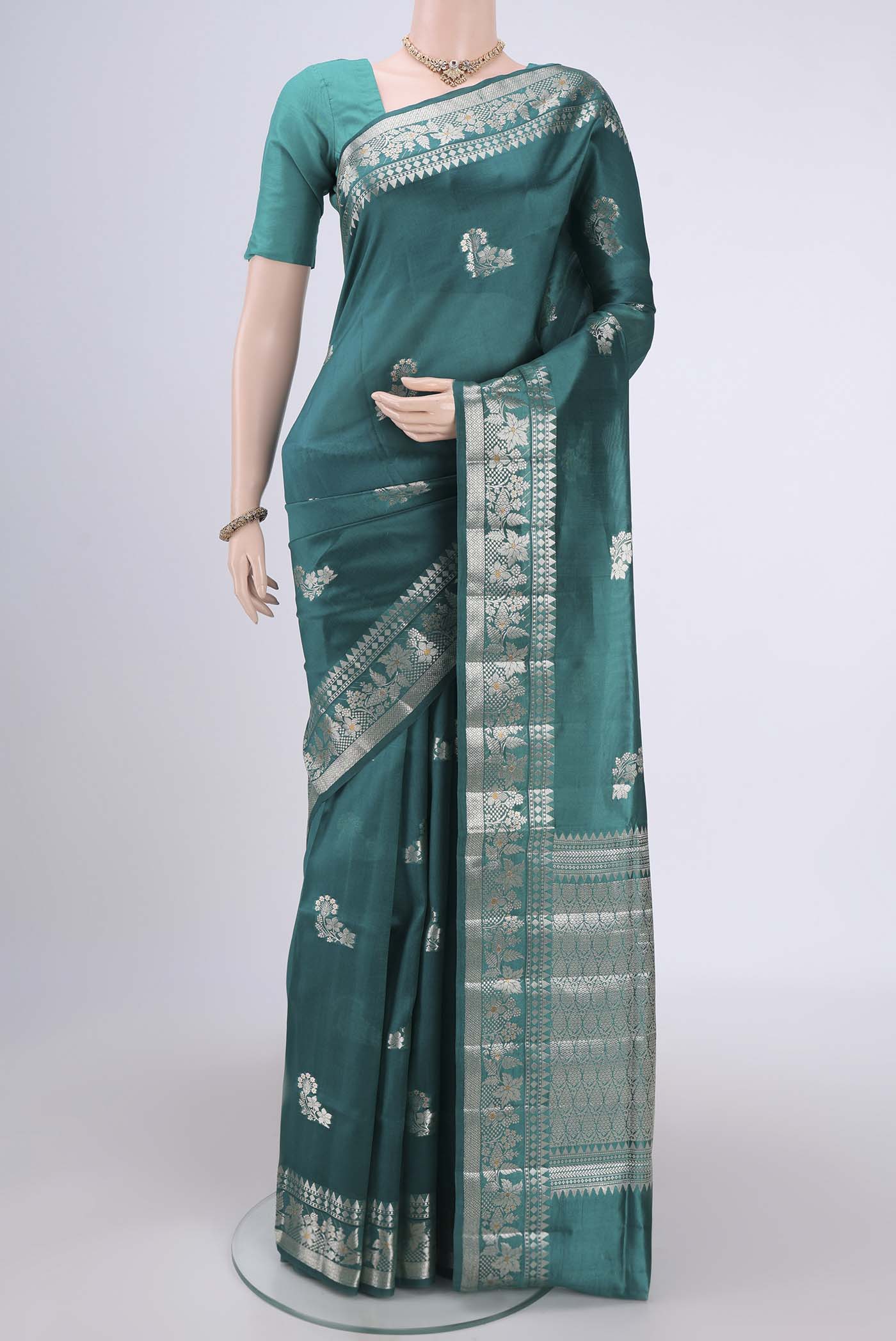 Peacock Blue Banarasi Raw Silk Saree