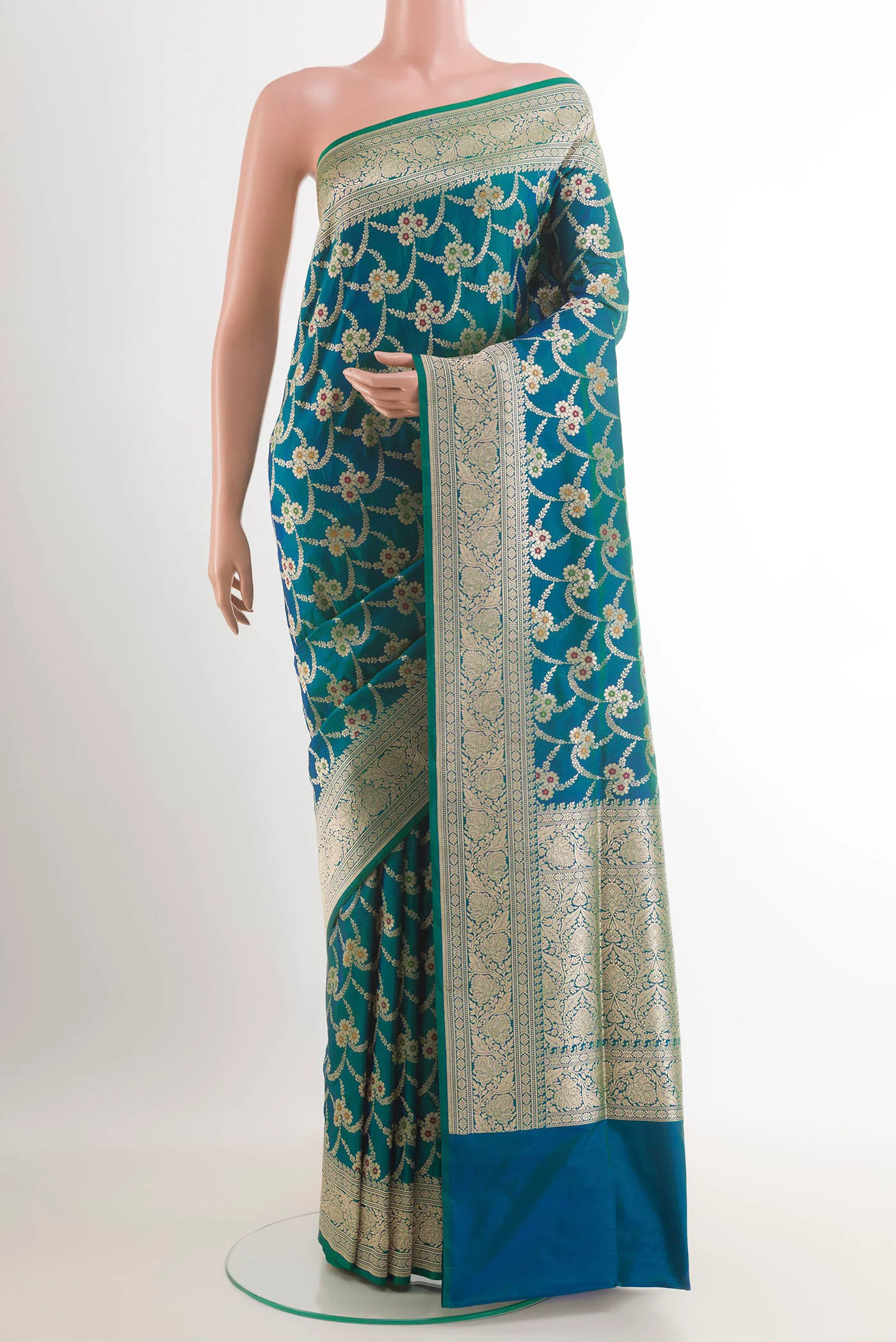 Blue with Green Color Banarasi Silk Saree