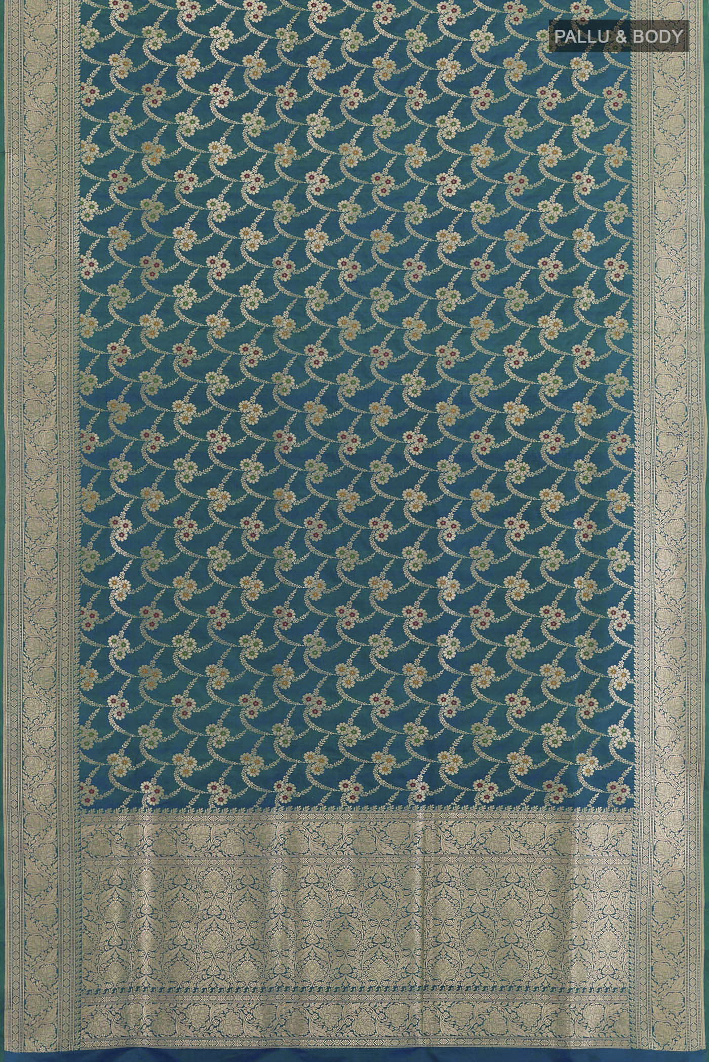 Blue with Green Color Banarasi Silk Saree - Image 3