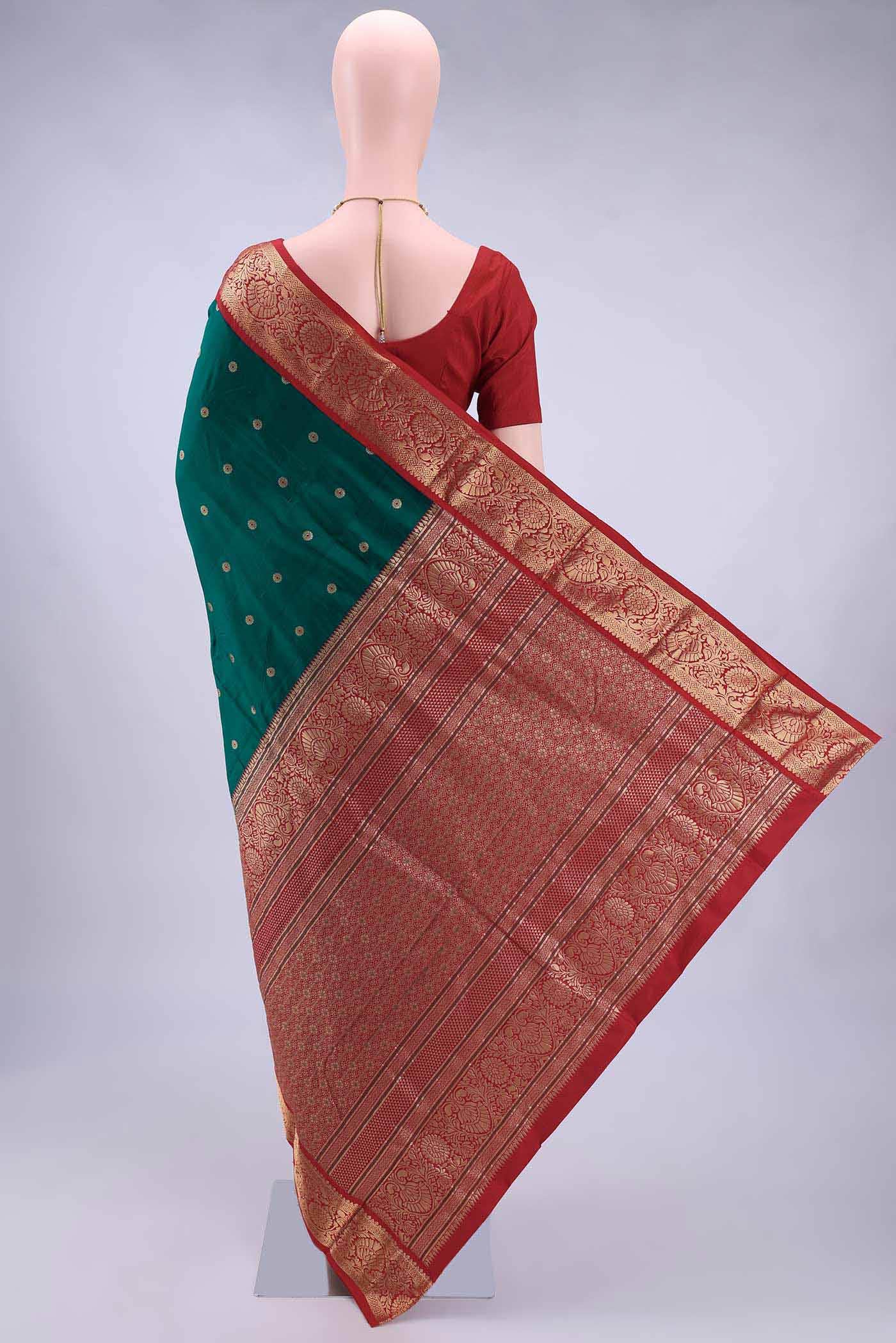 Peacock Blue Bangalore Silk Saree - Image 2