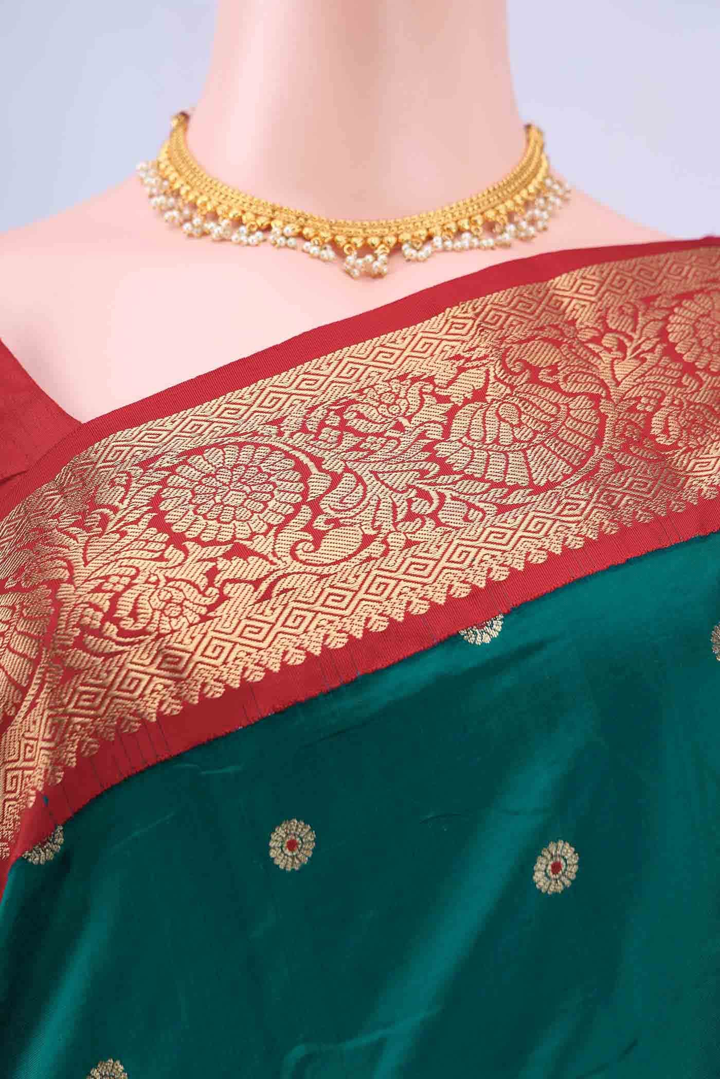 Peacock Blue Bangalore Silk Saree - Image 3