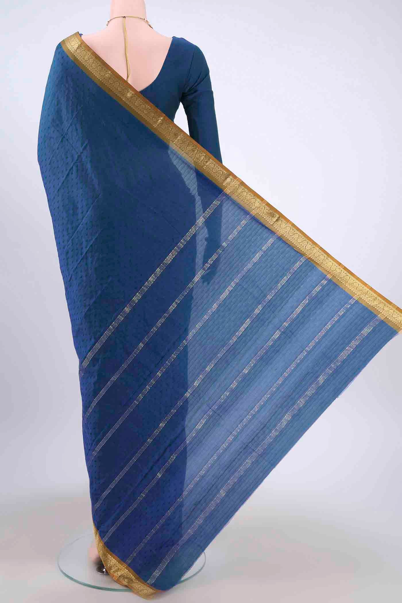 Peacock Blue Blended Bangalore Silk Saree - Image 3