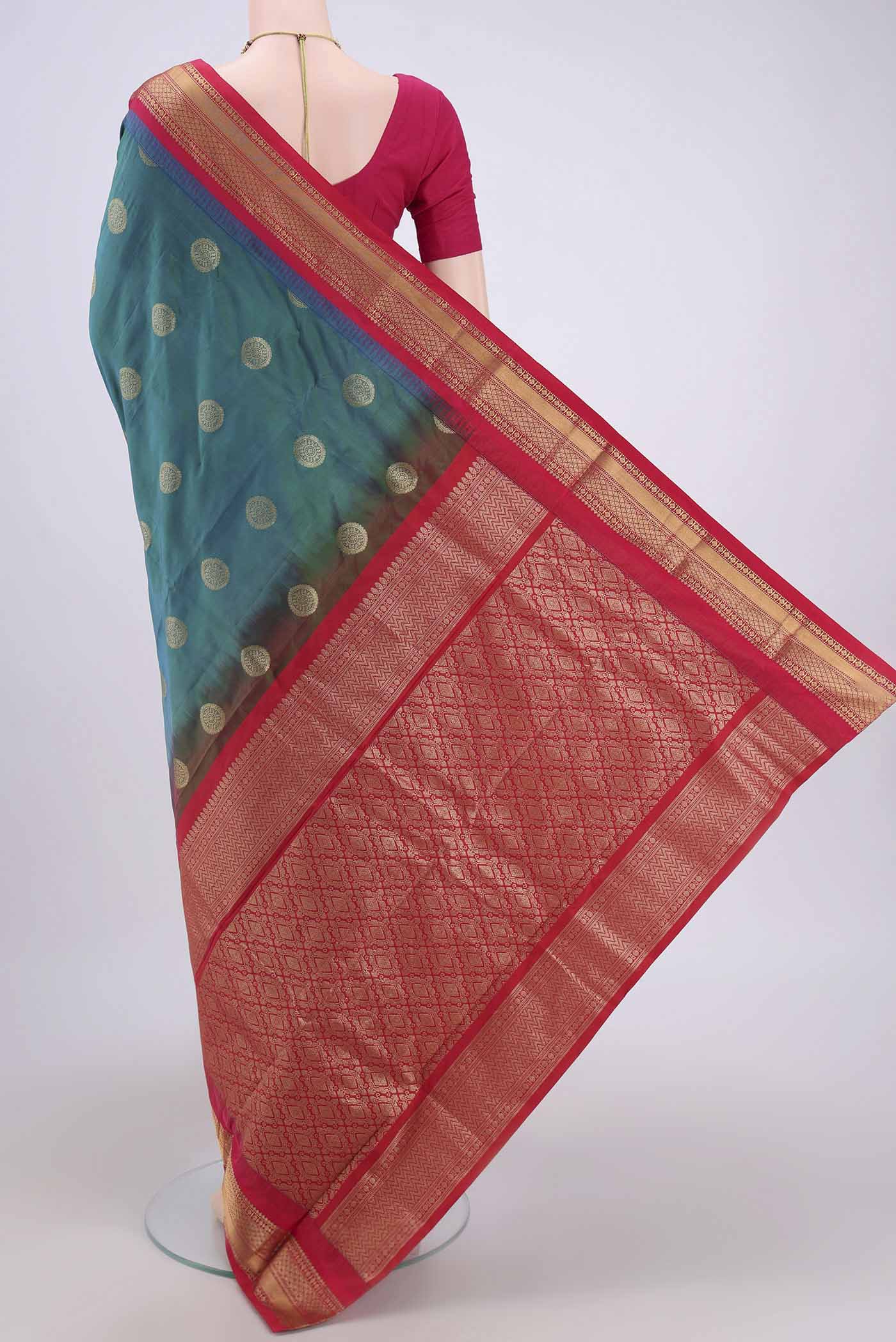Peacock Blue Blended Bangalore Silk Saree - Image 3