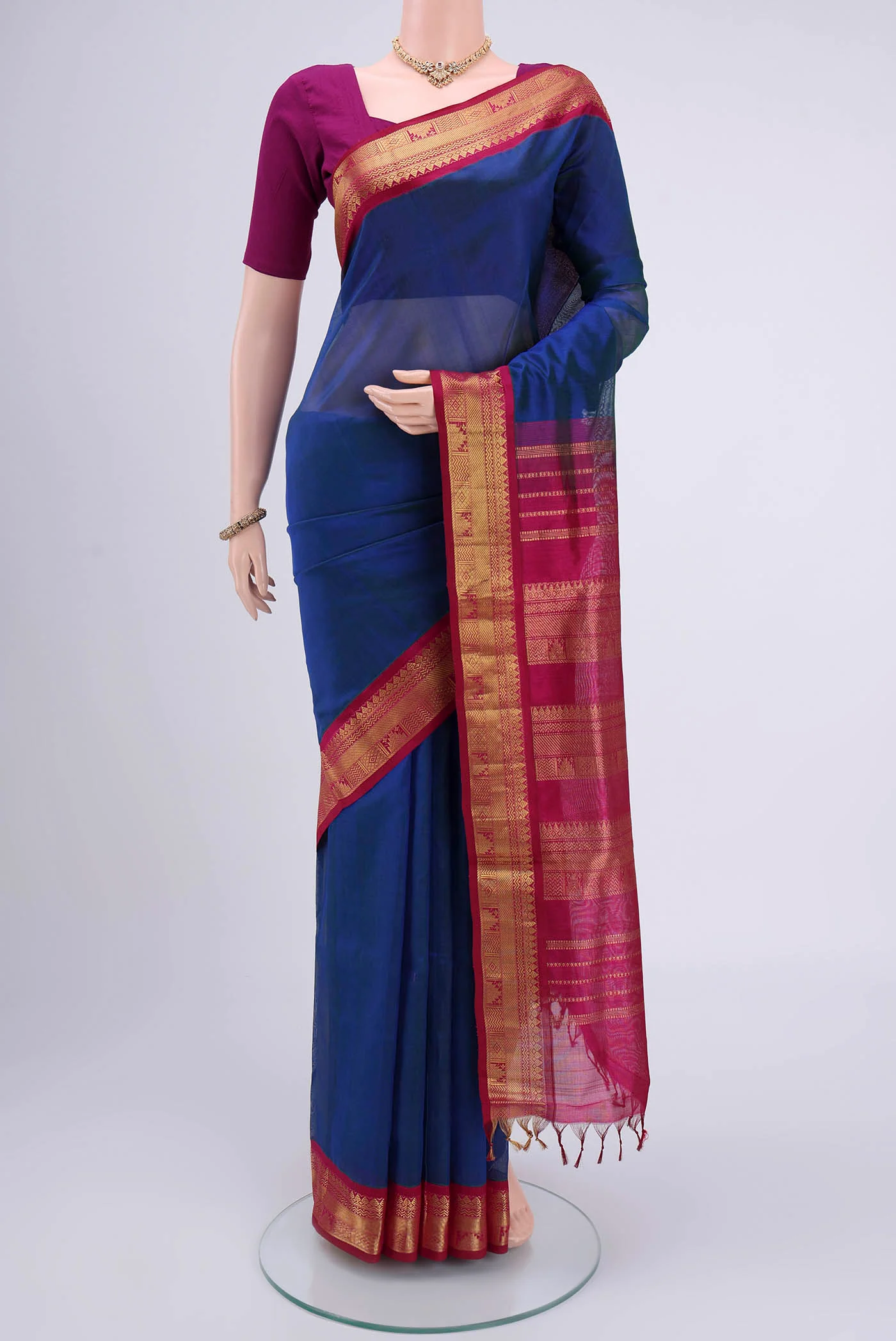 Peacock Blue Silk Cotton Saree