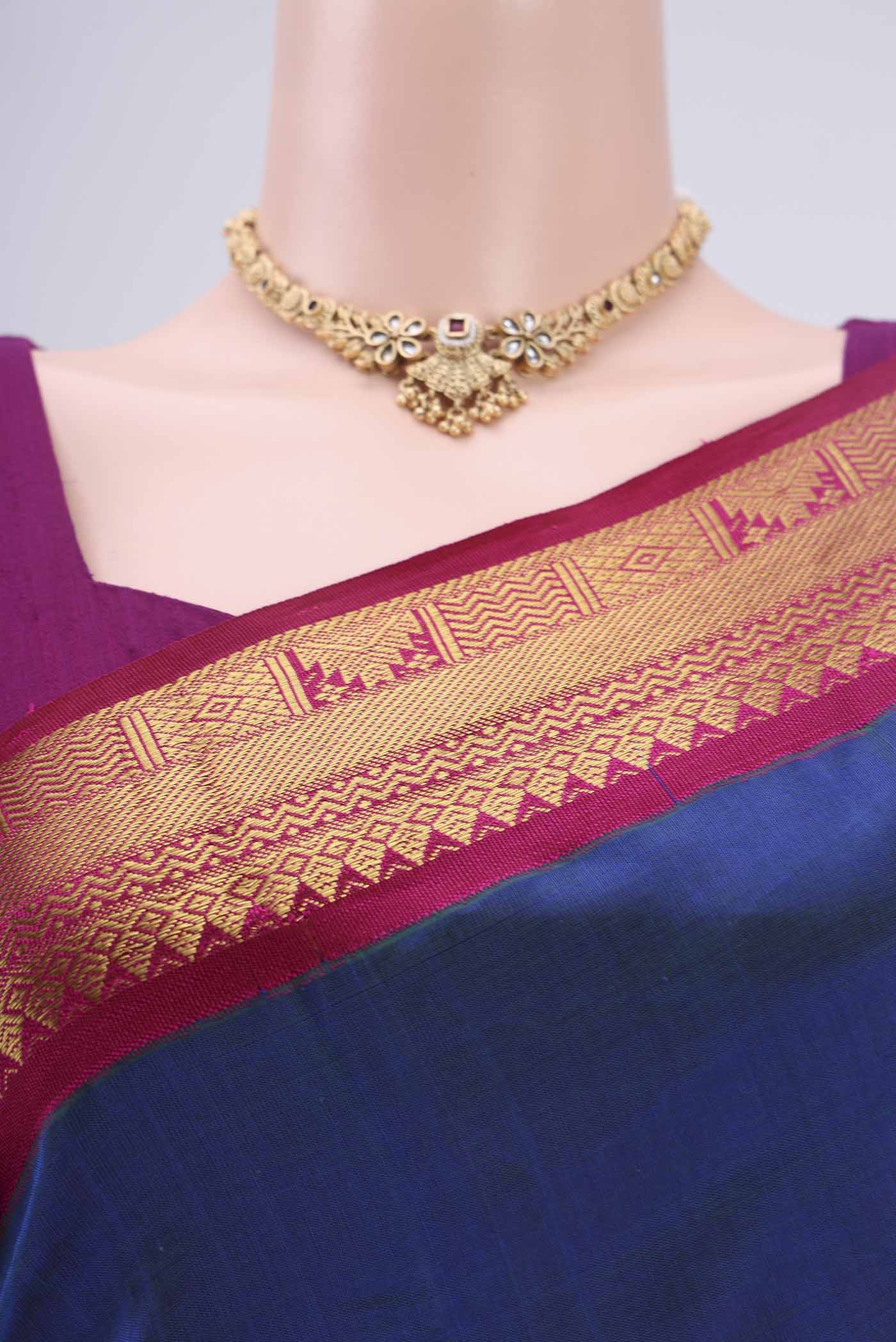 Peacock Blue Silk Cotton Saree - Image 2