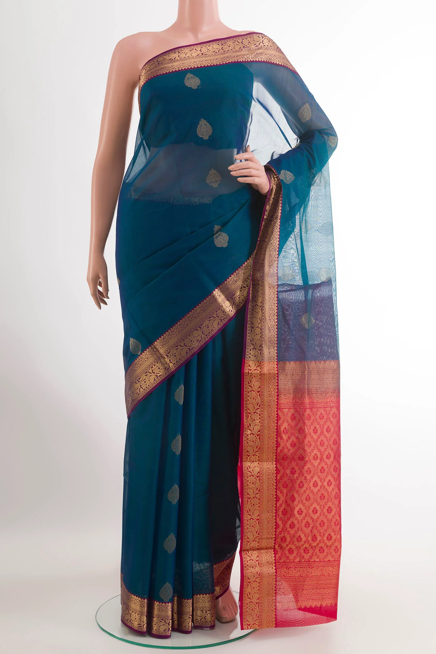 Peacock Blue Silk Cotton Saree