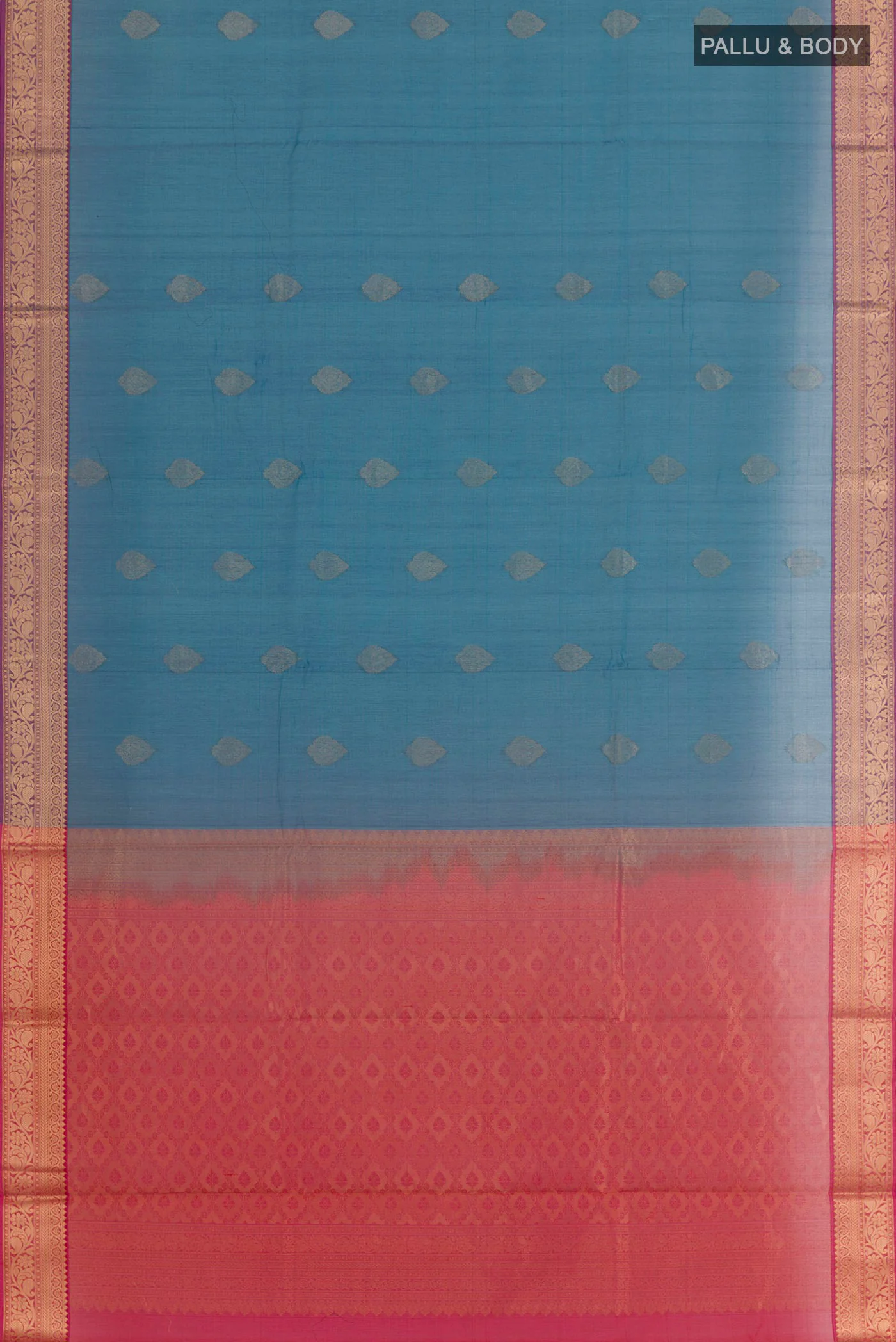 Peacock Blue Silk Cotton Saree - Image 3