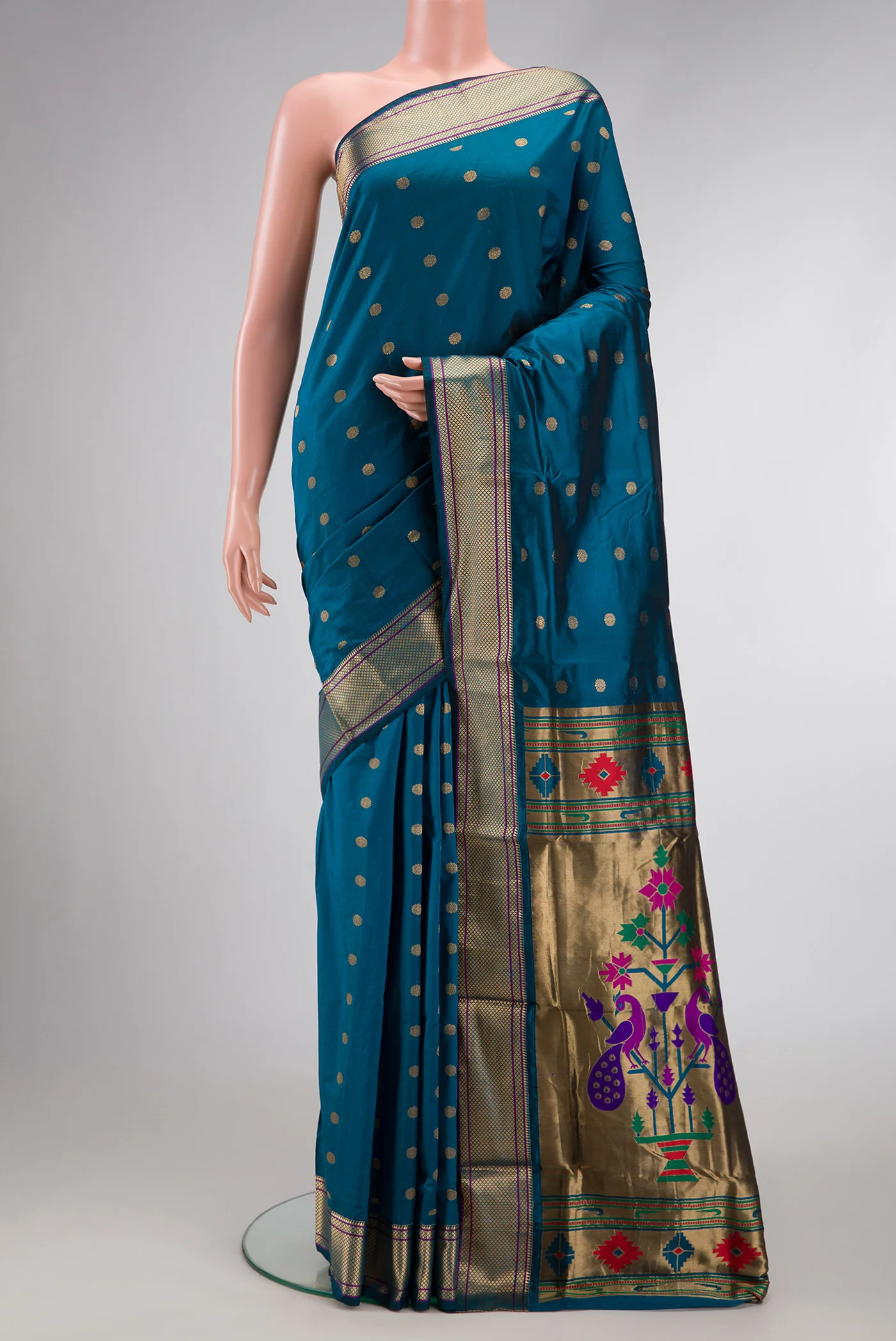 Peacock Blue Blended Paithani Silk Saree