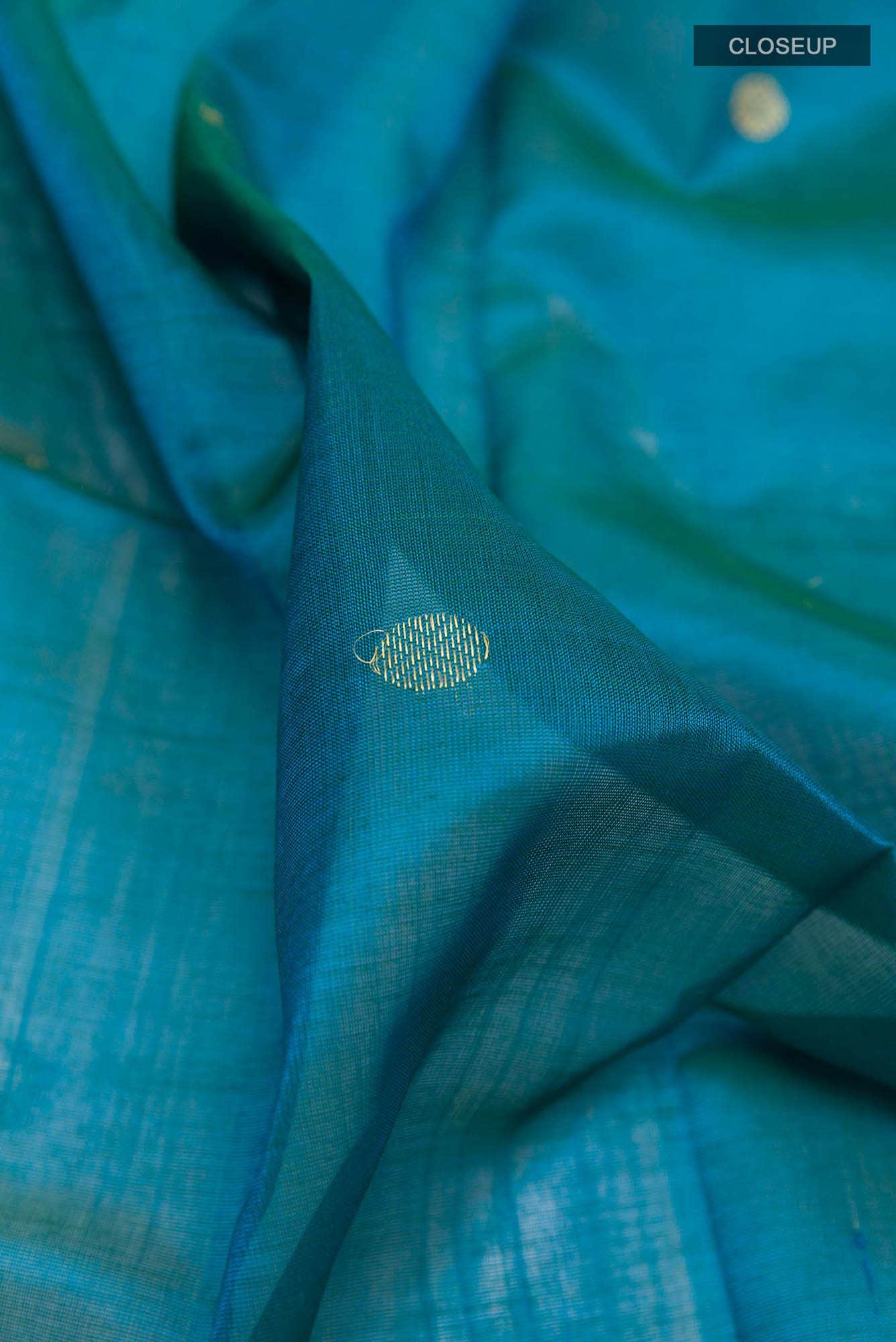 Peacock Blue Silk Cotton Saree - Image 2