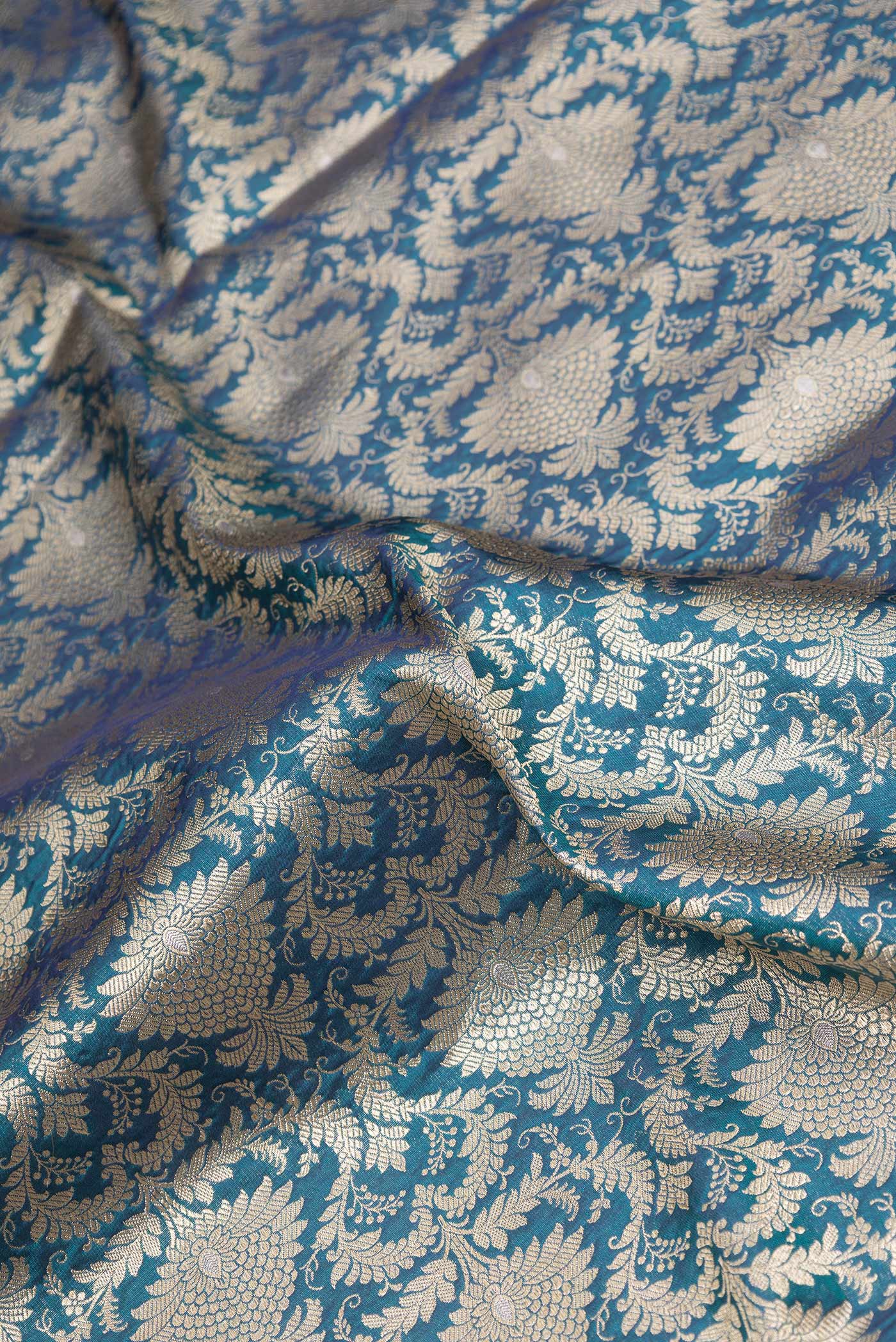 Peacock Blue Banarasi Silk Saree - Image 2