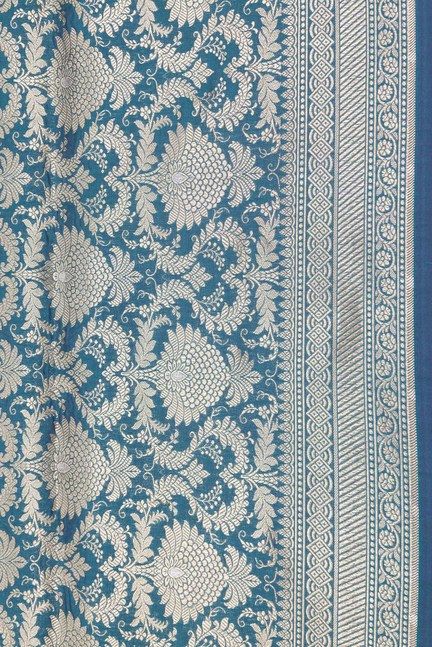 Peacock Blue Banarasi Silk Saree - Image 3