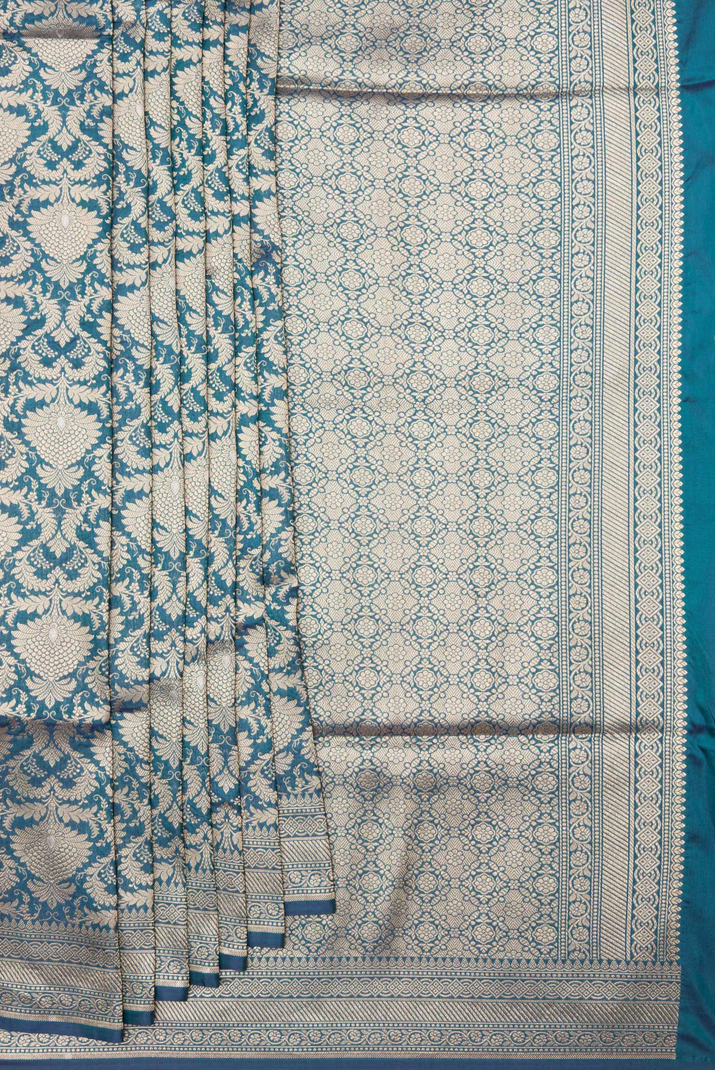 Peacock Blue Banarasi Silk Saree - Image 4