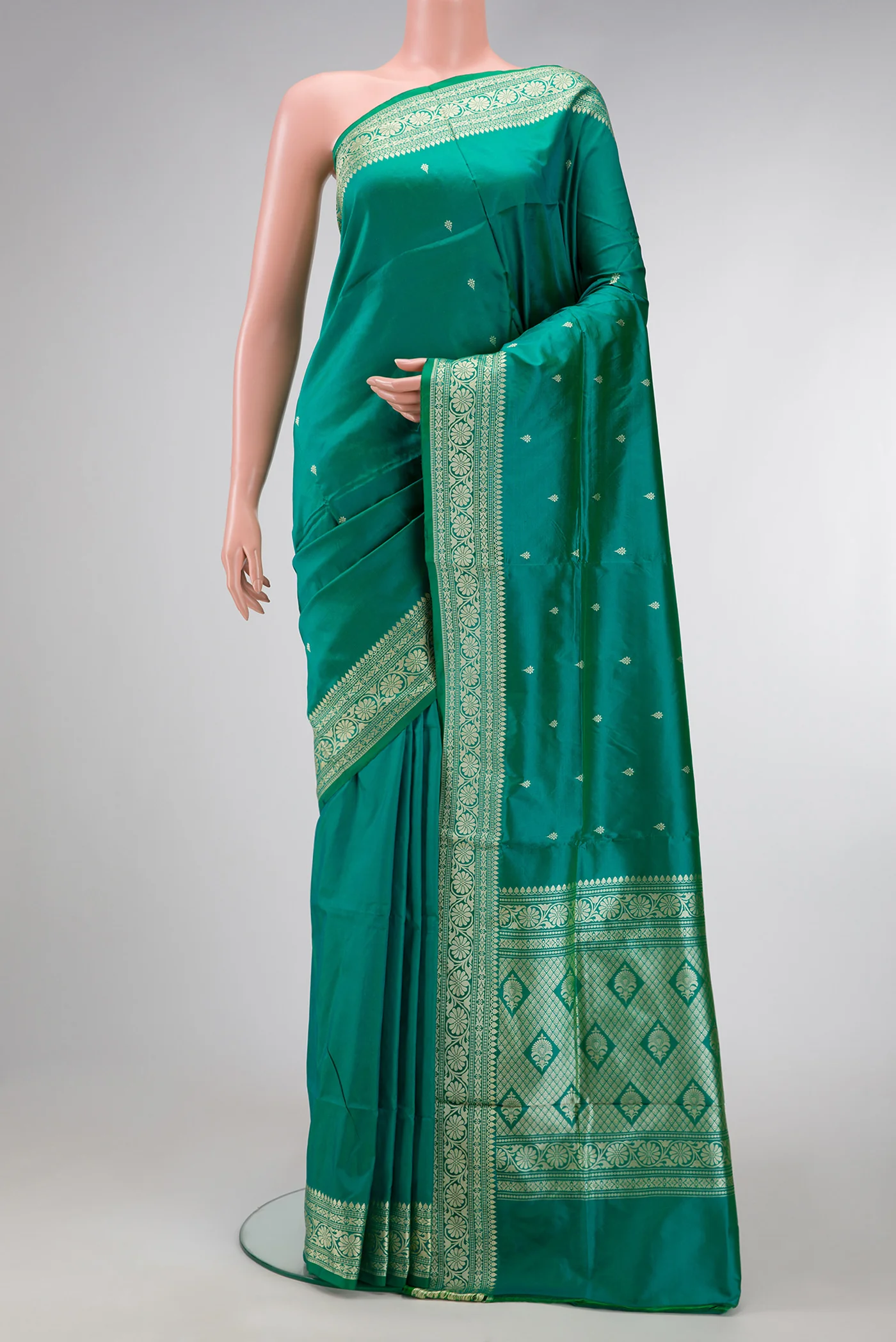 Peacock Blue Dual Tone Banarasi Katan Silk Saree
