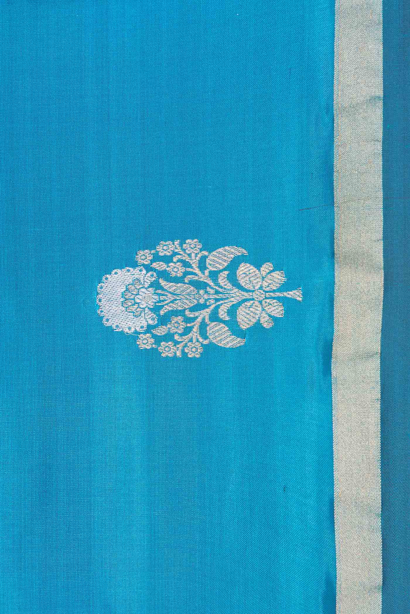 Blue Banarasi Katan Silk Saree - Image 3