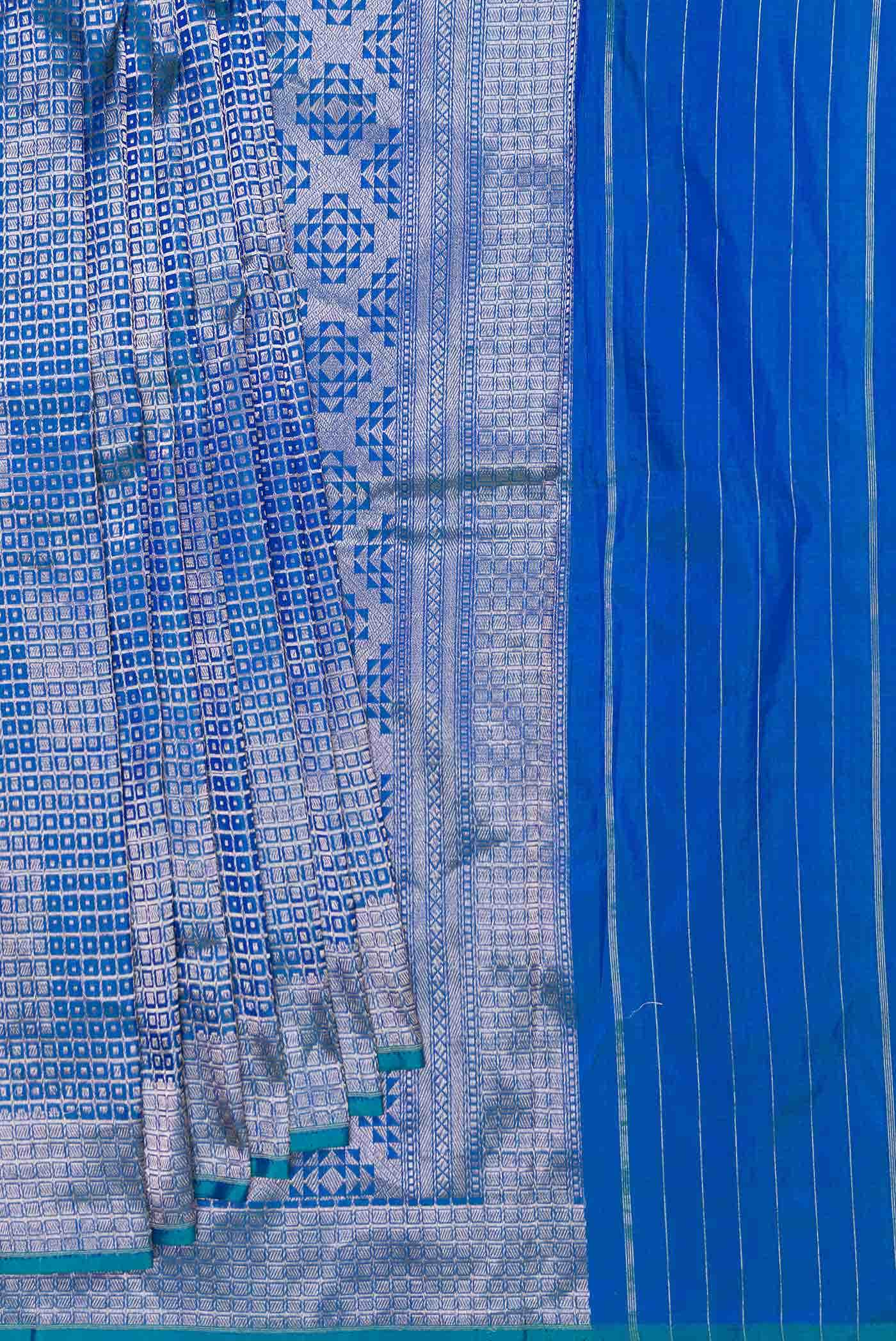 Peacock Blue Dual Tone Banarasi Silk Saree - Image 2