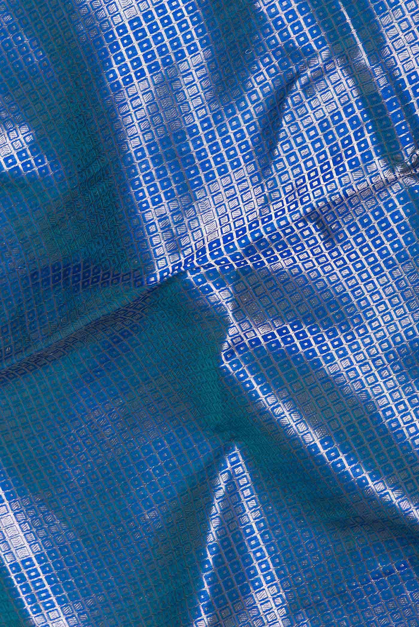 Peacock Blue Dual Tone Banarasi Silk Saree - Image 3