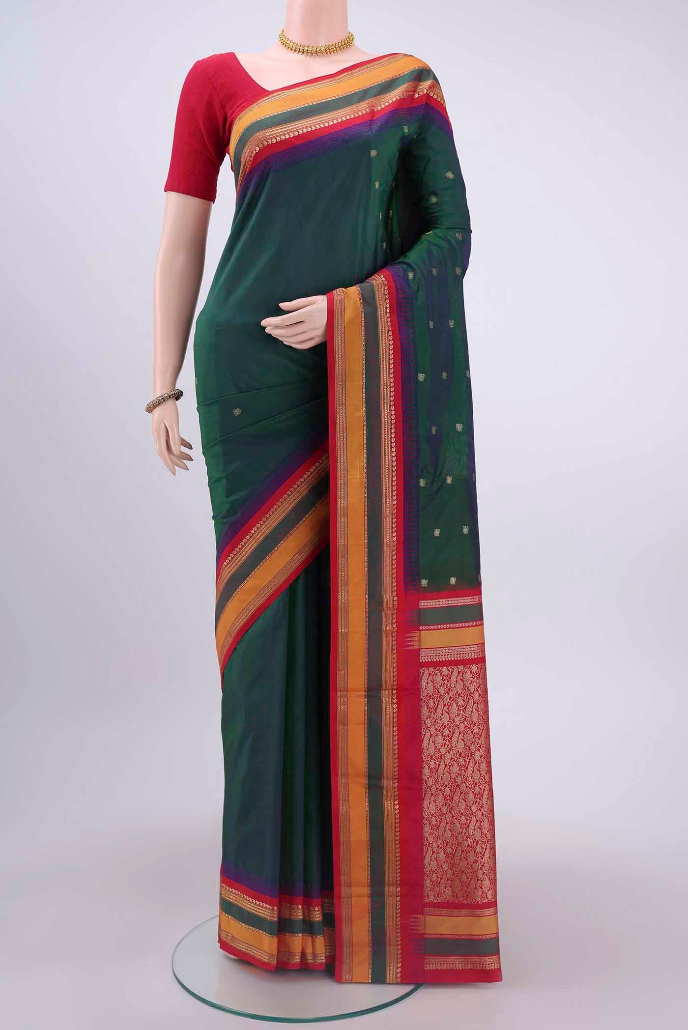 Peacock Blue Dual Tone Blended Bangalore Silk Saree