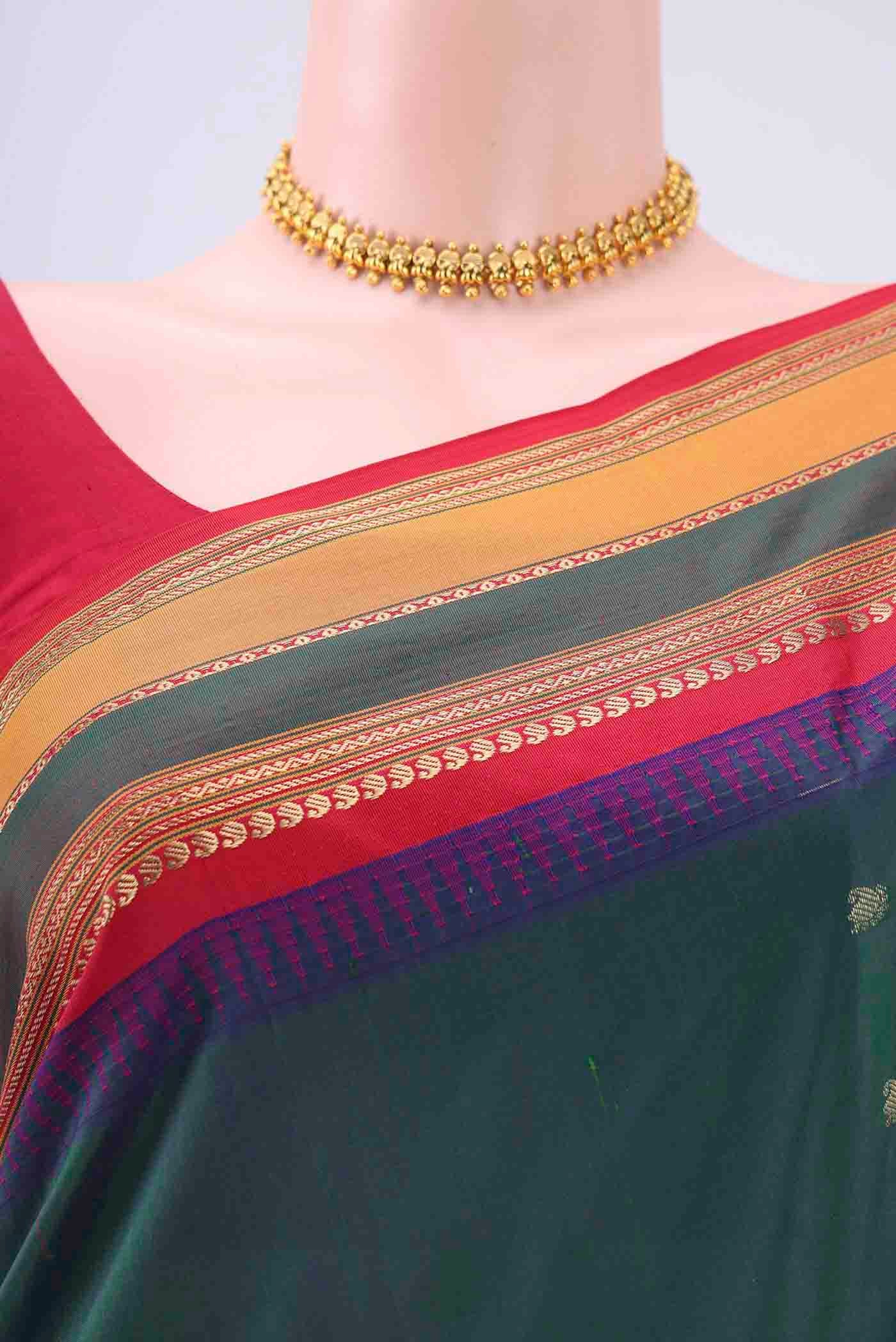 Peacock Blue Dual Tone Blended Bangalore Silk Saree - Image 2