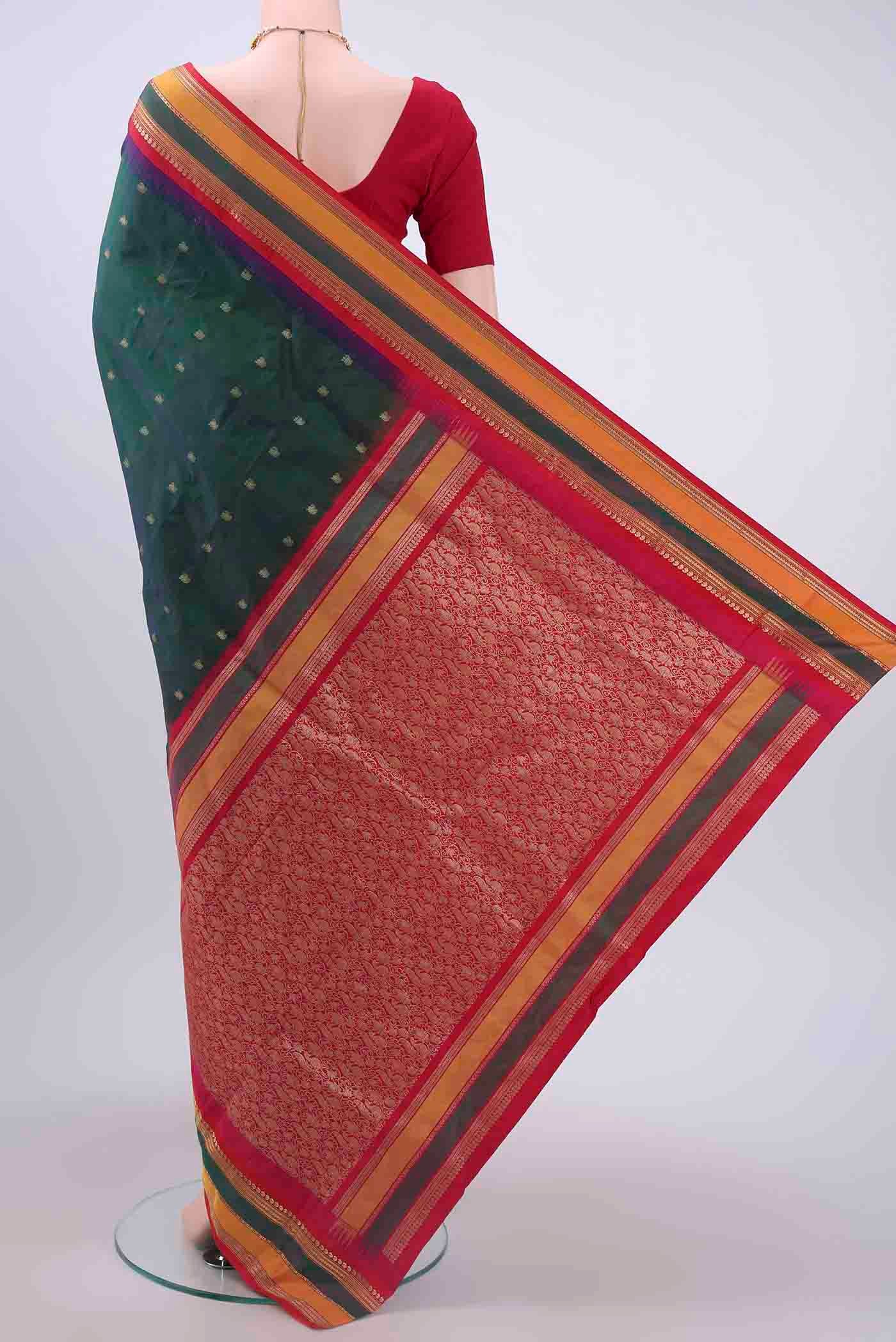 Peacock Blue Dual Tone Blended Bangalore Silk Saree - Image 3