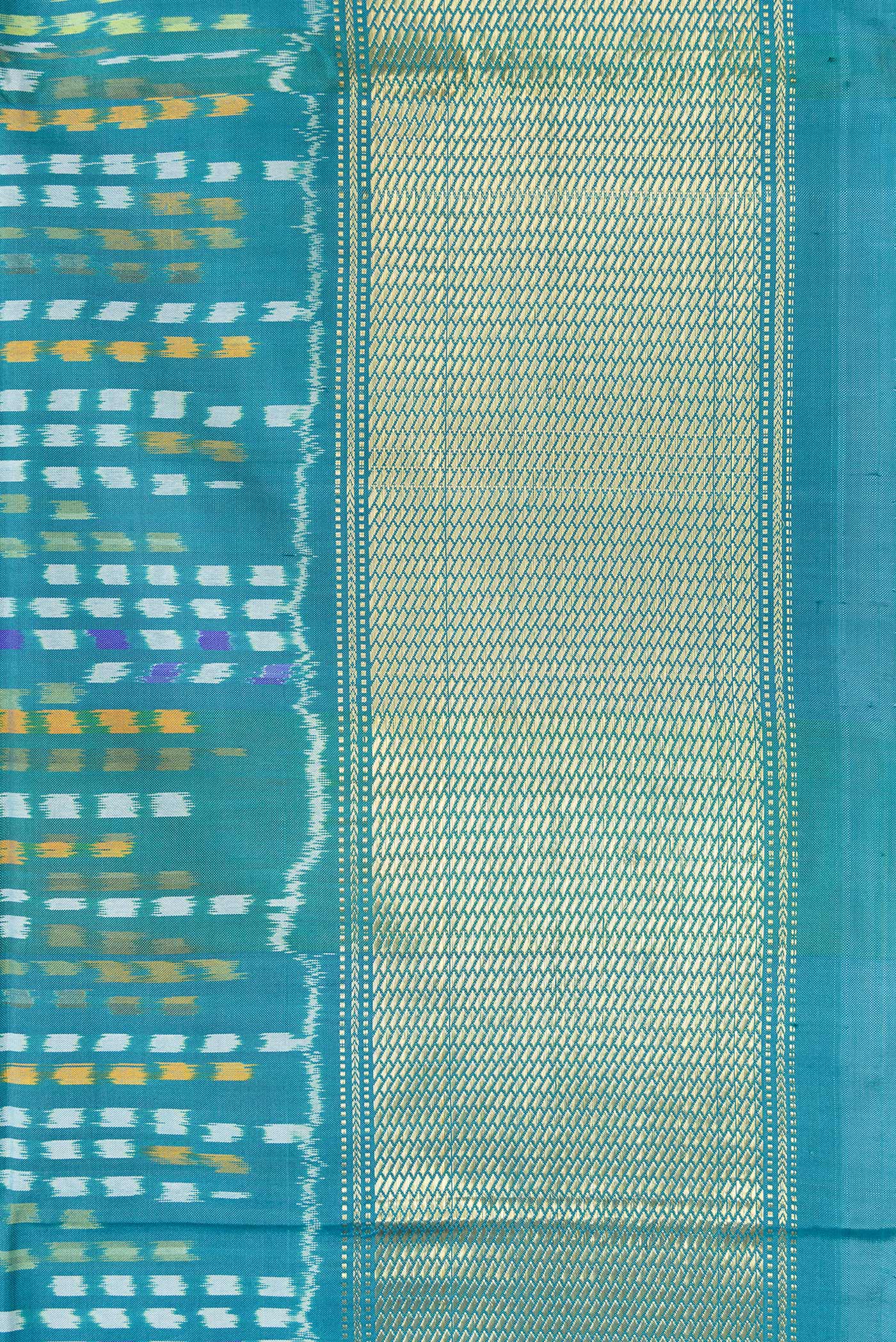 Peacock Blue Pochampally Silk Saree - Image 3