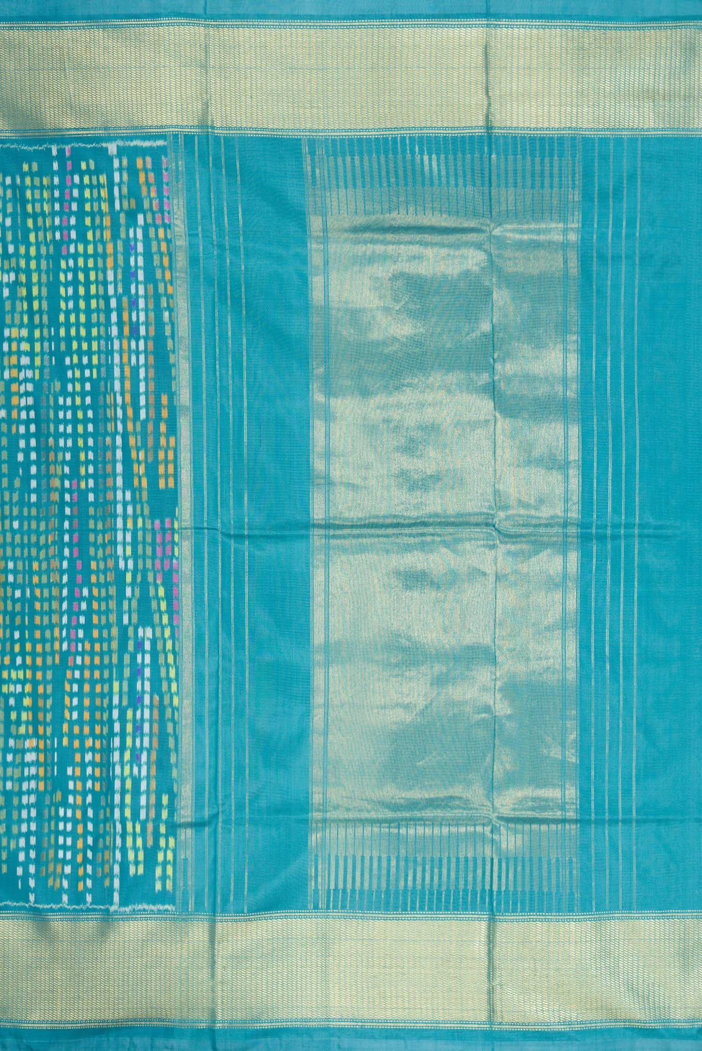 Peacock Blue Pochampally Silk Saree - Image 7