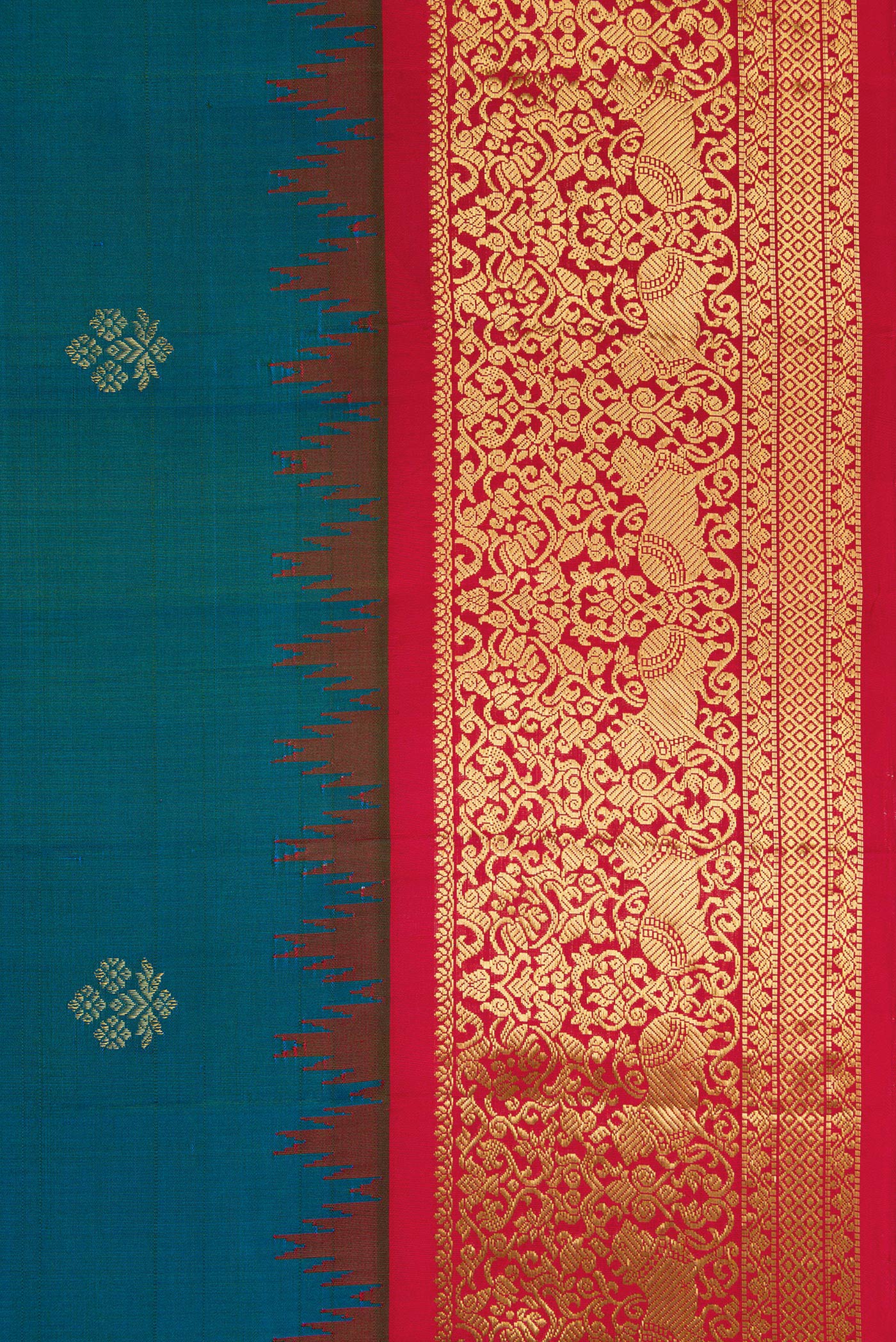 Peacock Blue Dual Tone Gadwal Silk Saree - Image 3