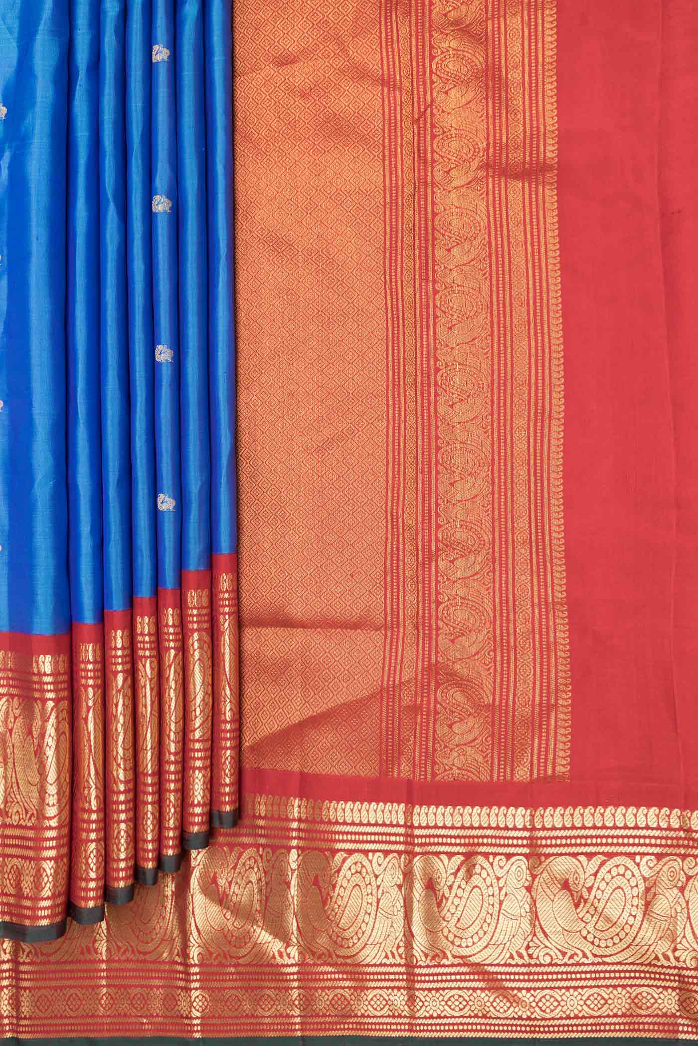 Peacock Blue Dual Tone Kanjivaram Saree - Image 4