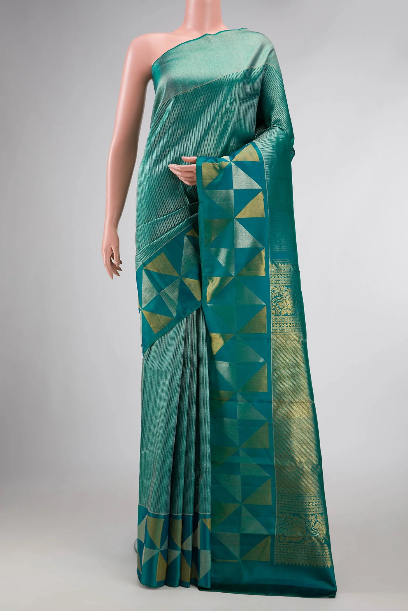 Peacock Blue Dual Tone Kanjivaram Silk Saree