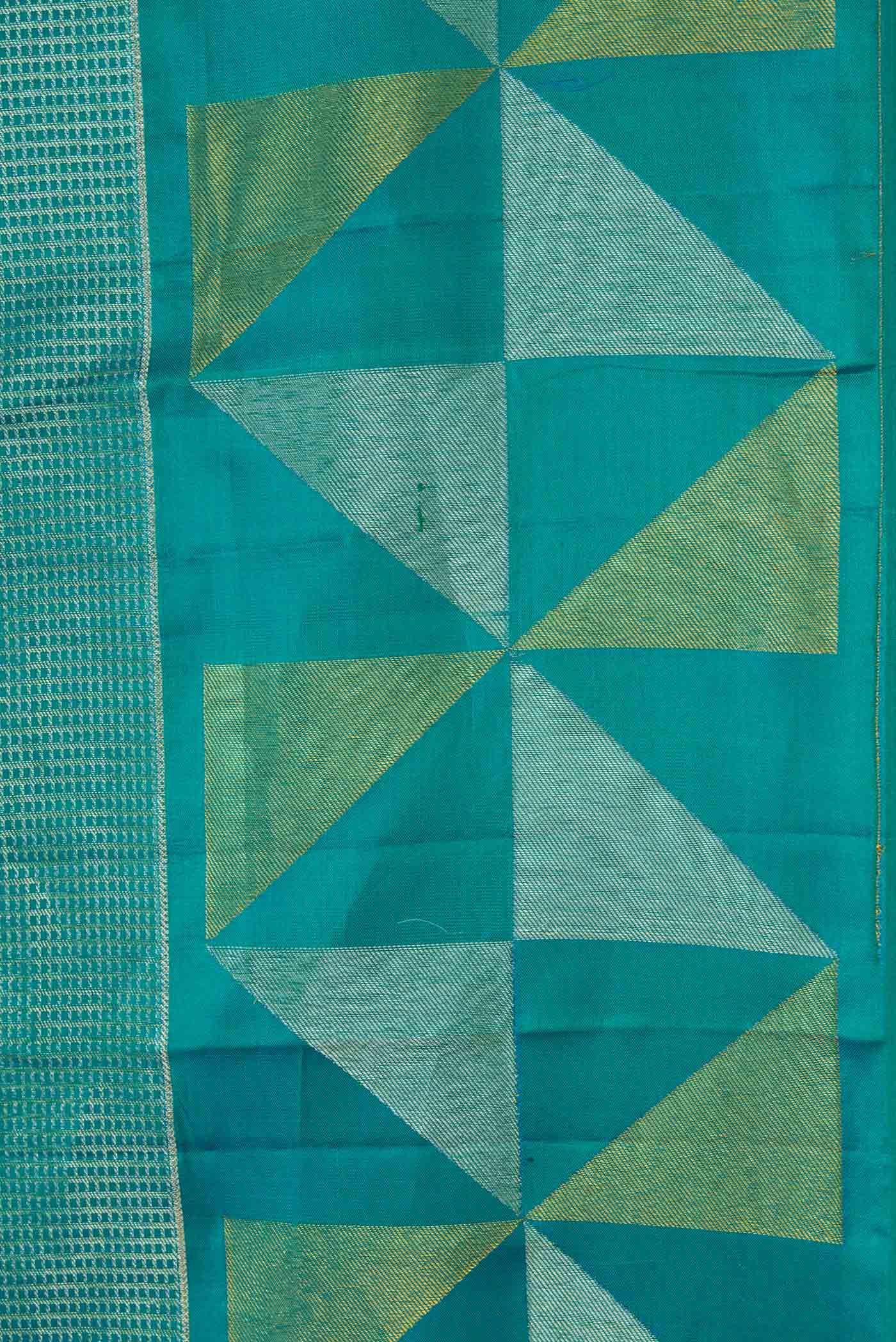 Peacock Blue Dual Tone Kanjivaram Silk Saree - Image 3