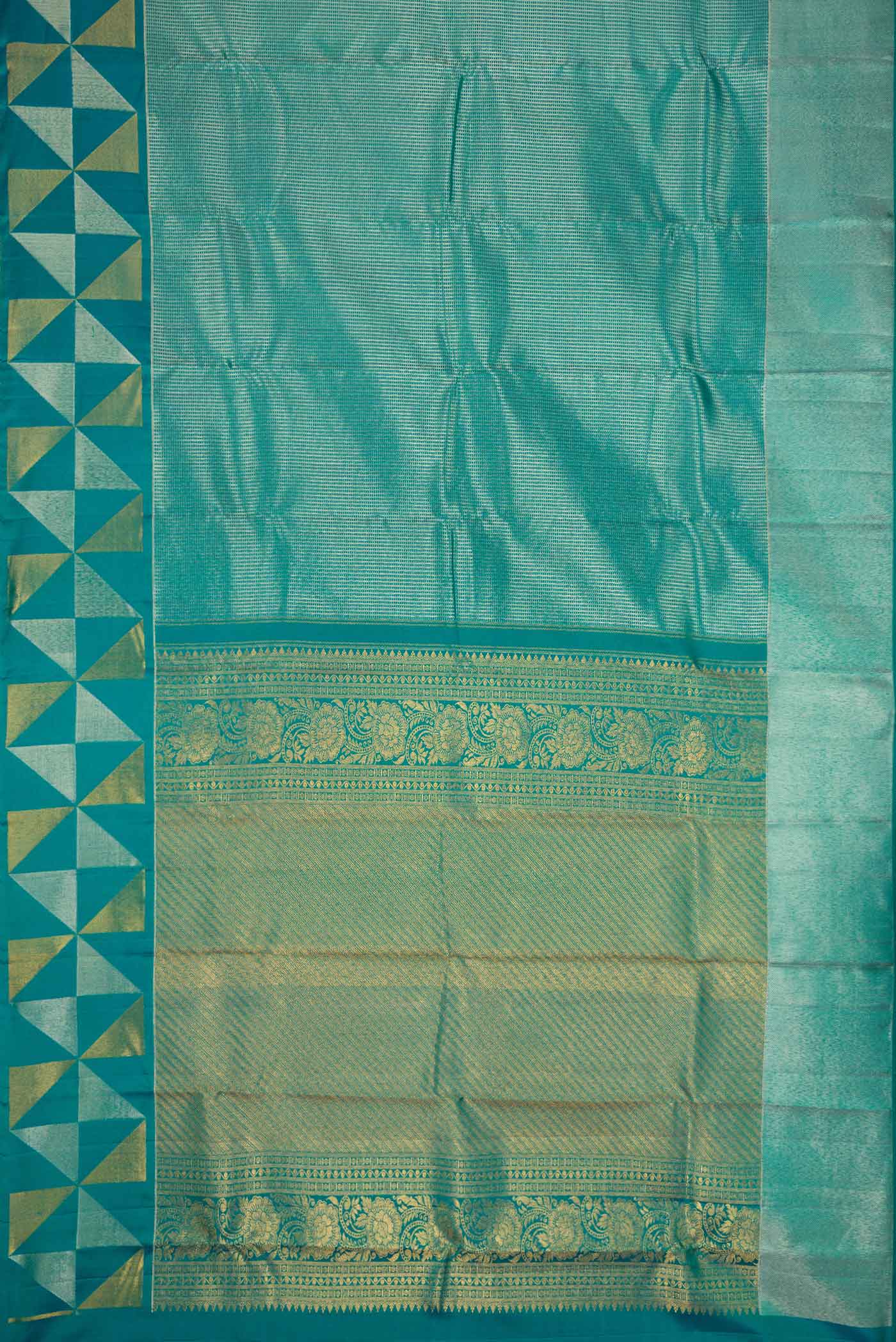 Peacock Blue Dual Tone Kanjivaram Silk Saree - Image 6