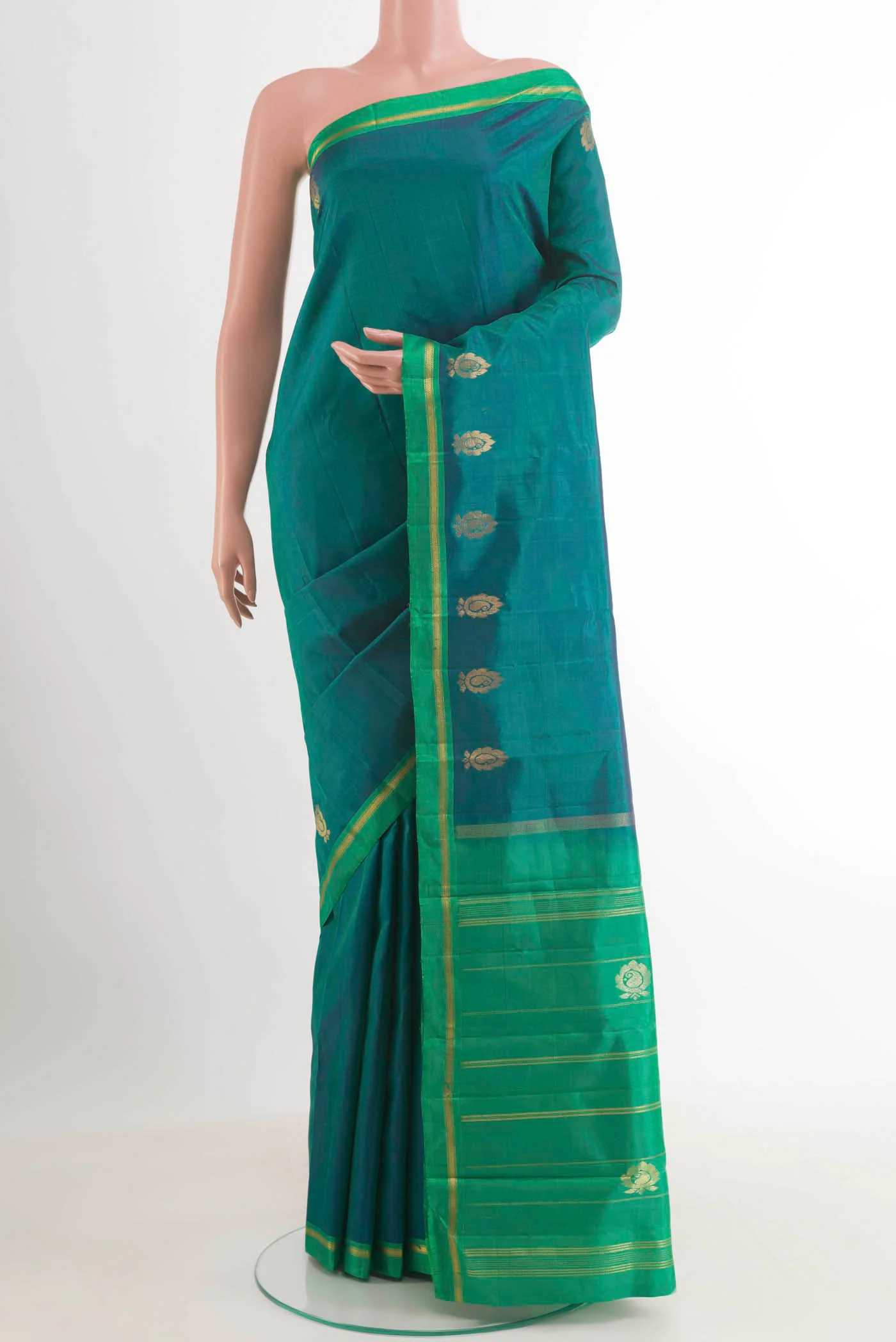 Peacock Blue Dual Tone Kanchipuram Silk Saree