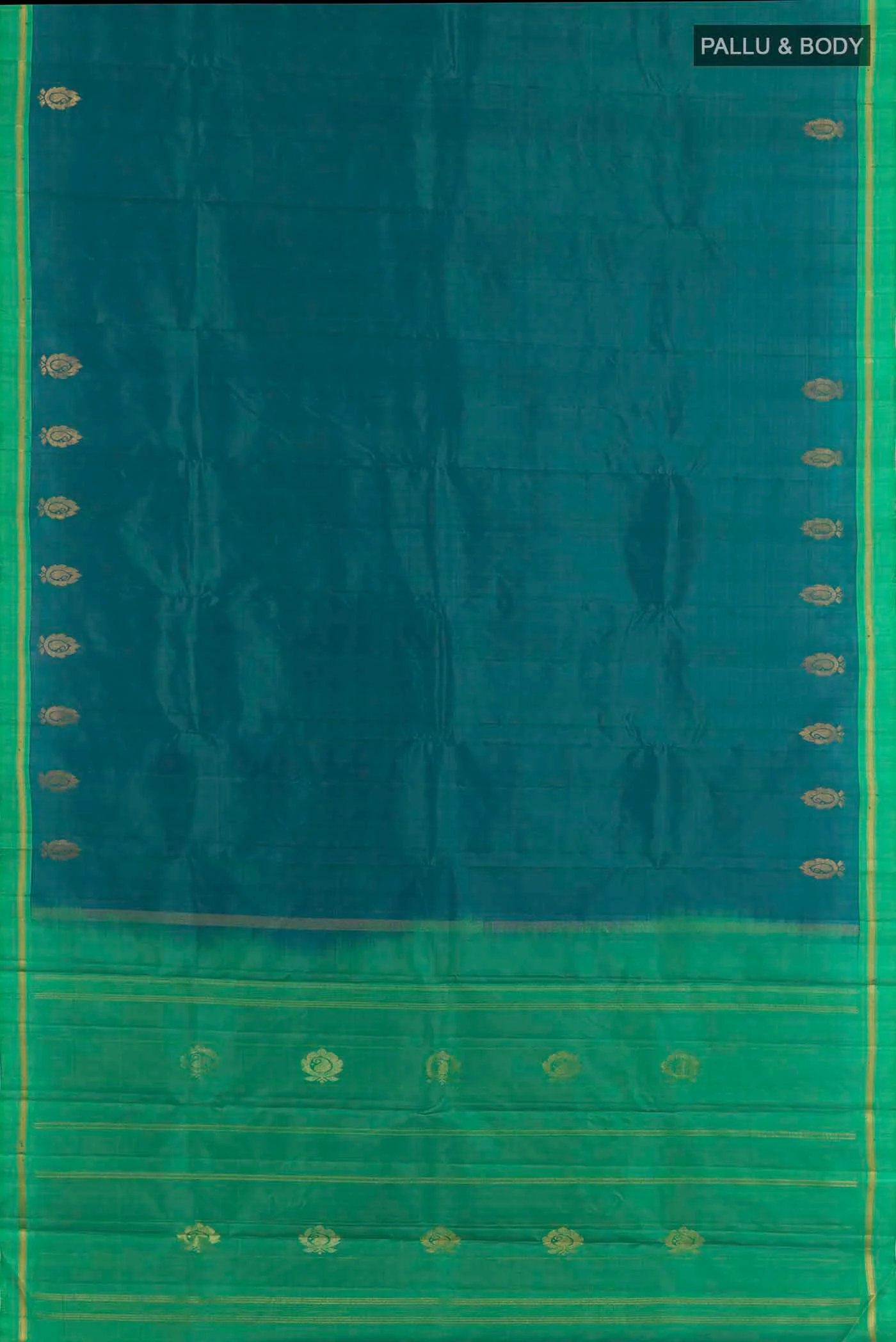 Peacock Blue Dual Tone Kanchipuram Silk Saree - Image 3