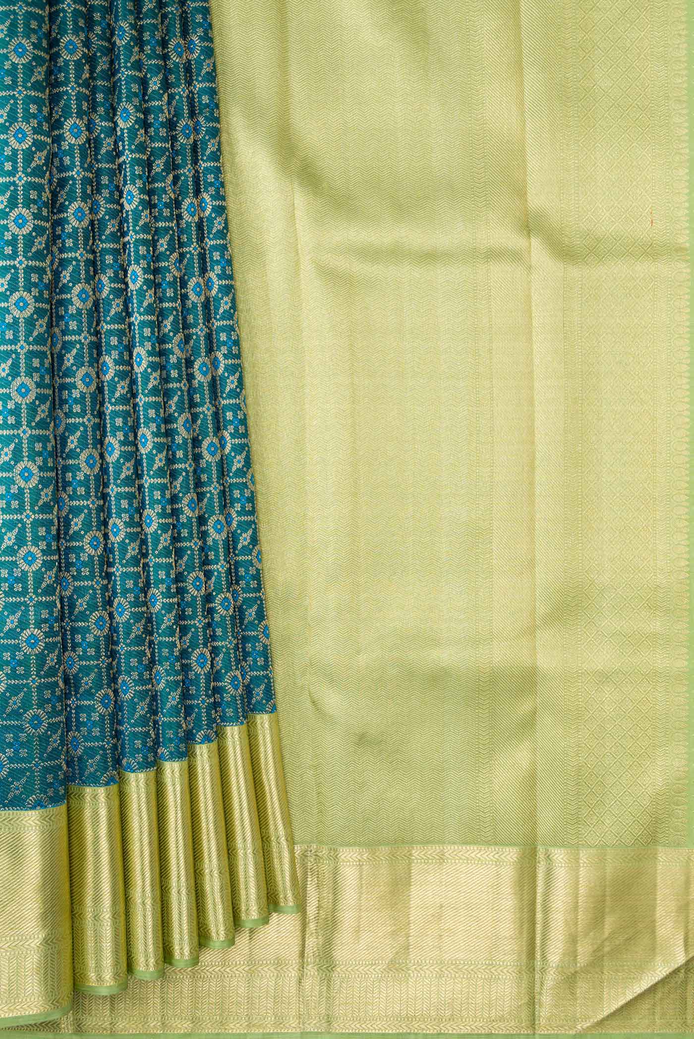 Peacock Blue Dual Tone Kanchipuram Silk Saree - Image 4
