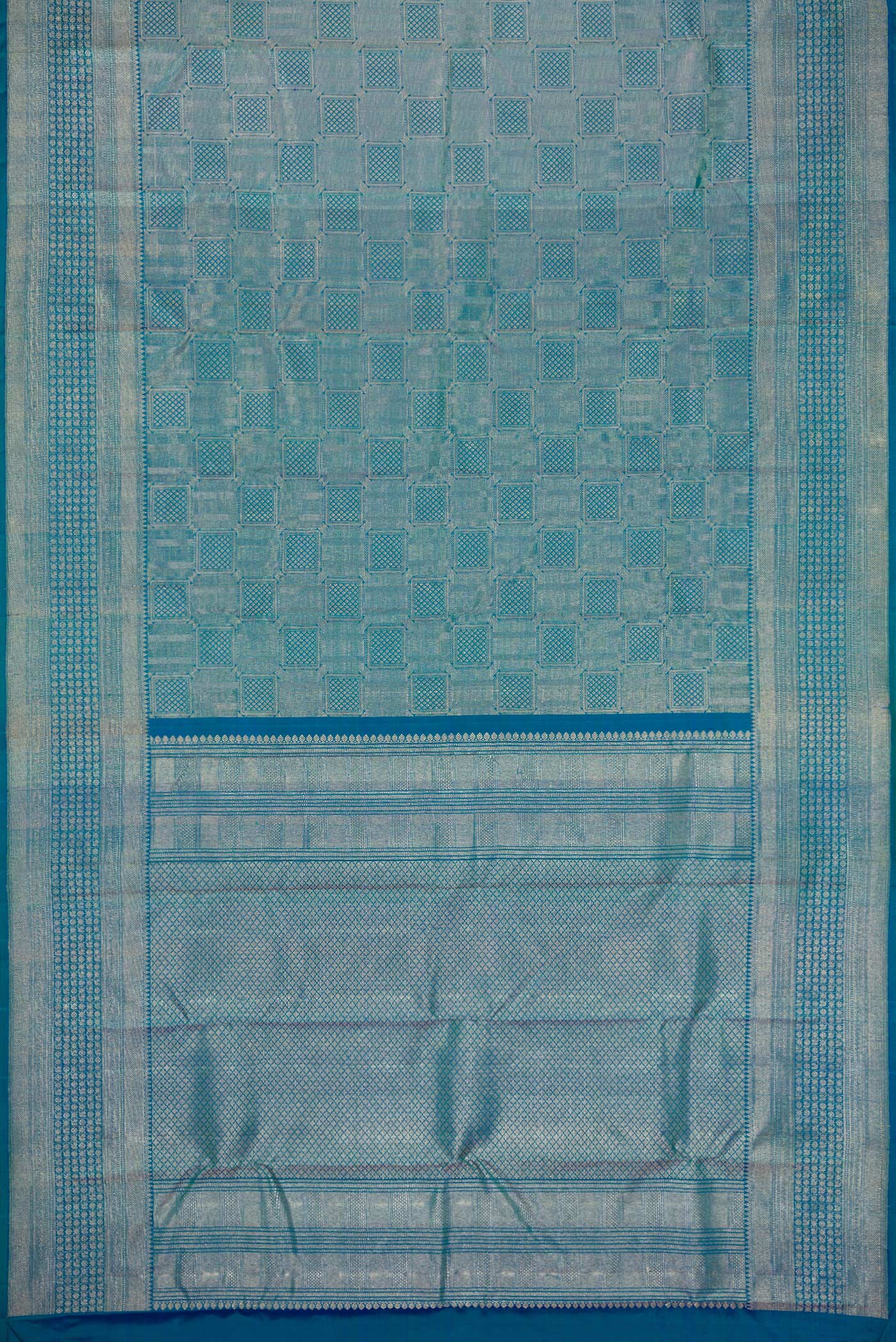 Peacock Blue Dual Tone Kanchipuram Silk Saree - Image 6