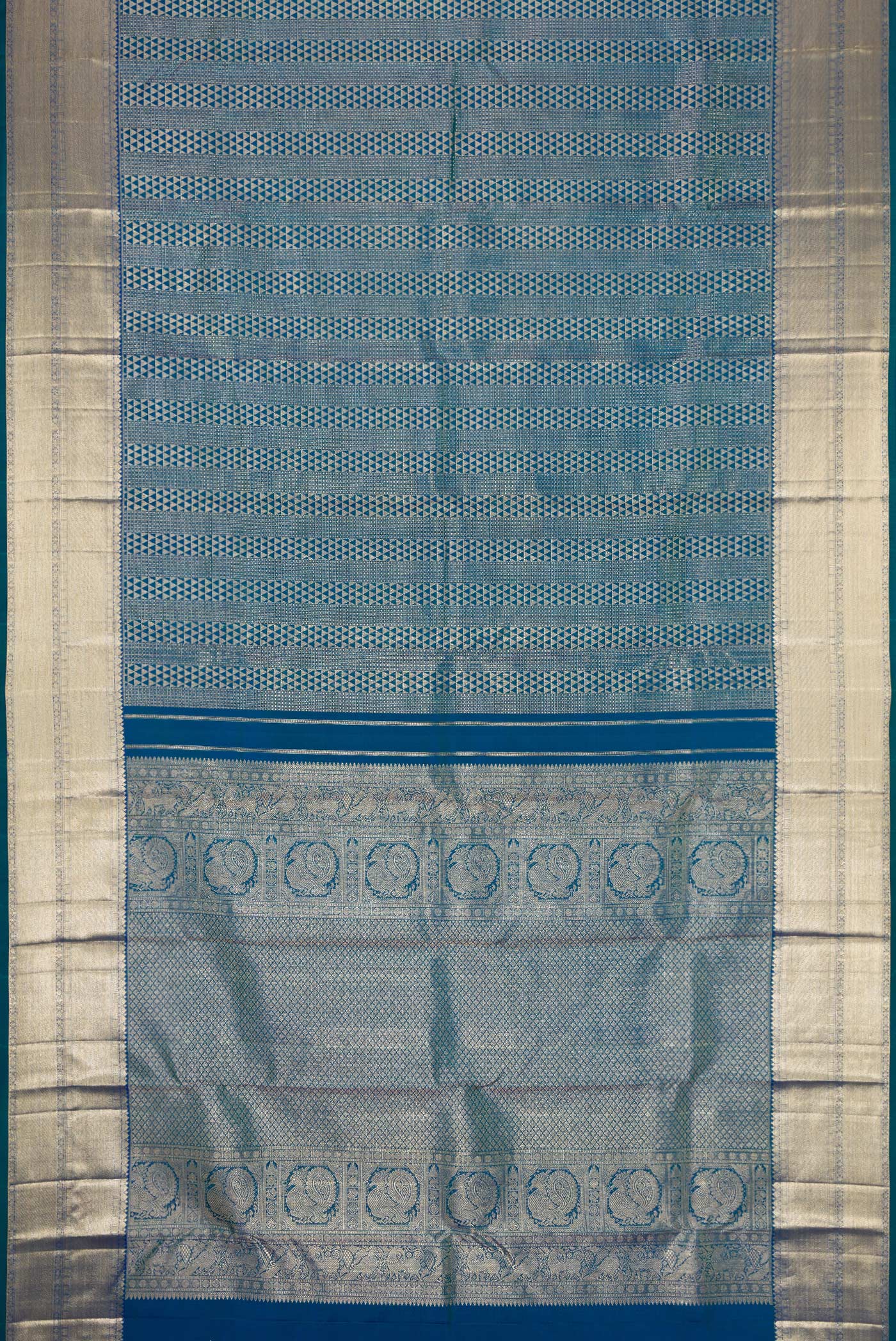 Peacock Blue Dual Tone Kanchipuram Silk Saree - Image 6