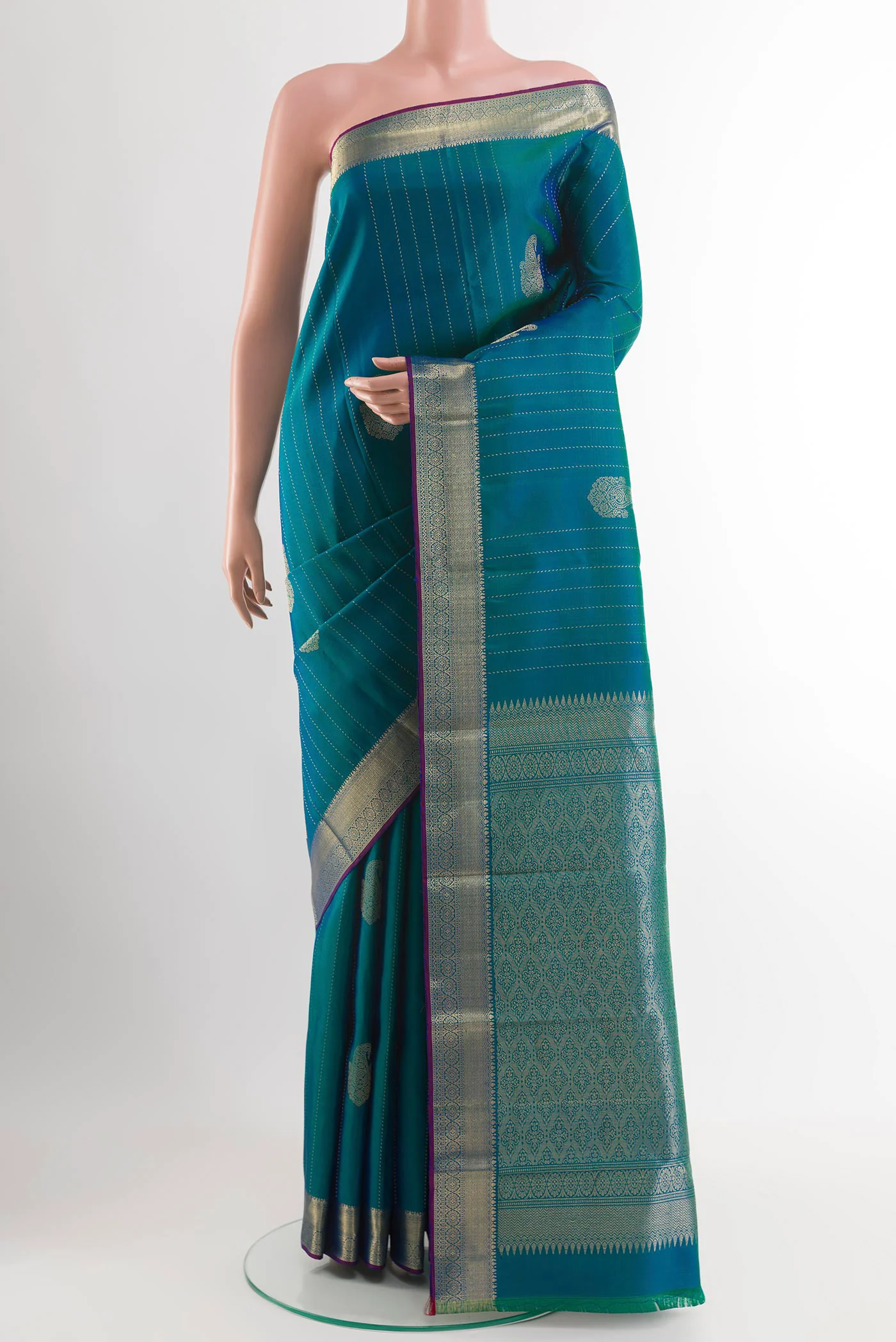 Peacock Blue Dual Tone Kanchipuram Silk Saree