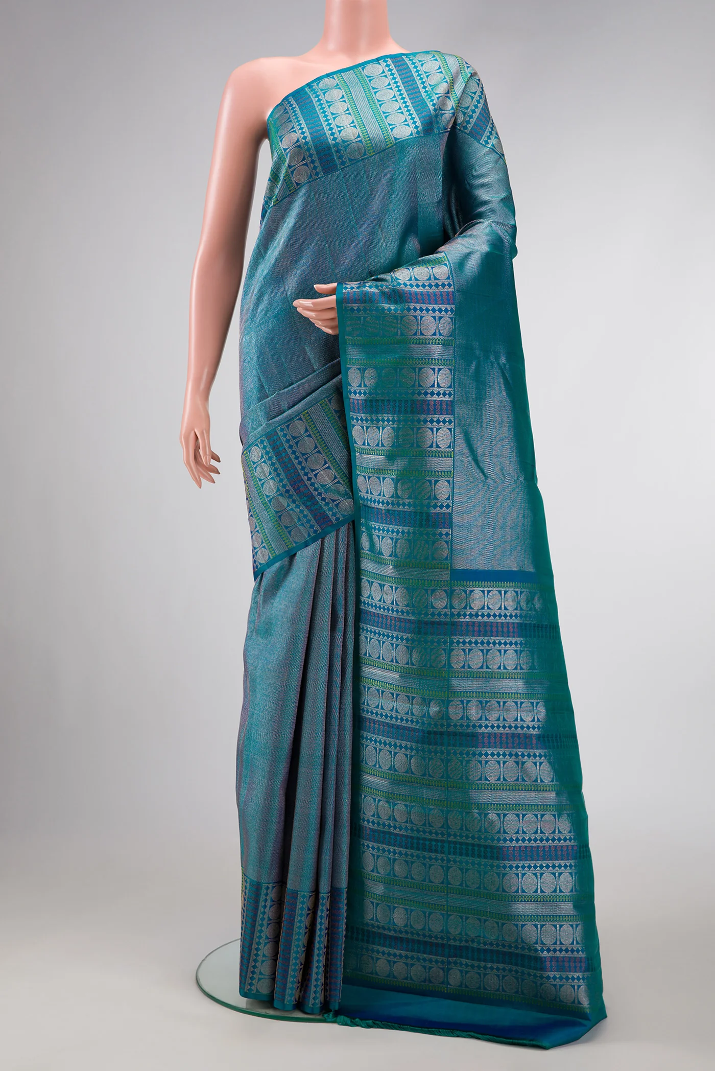 Peacock Blue Dual Tone Kanchipuram Silk Saree