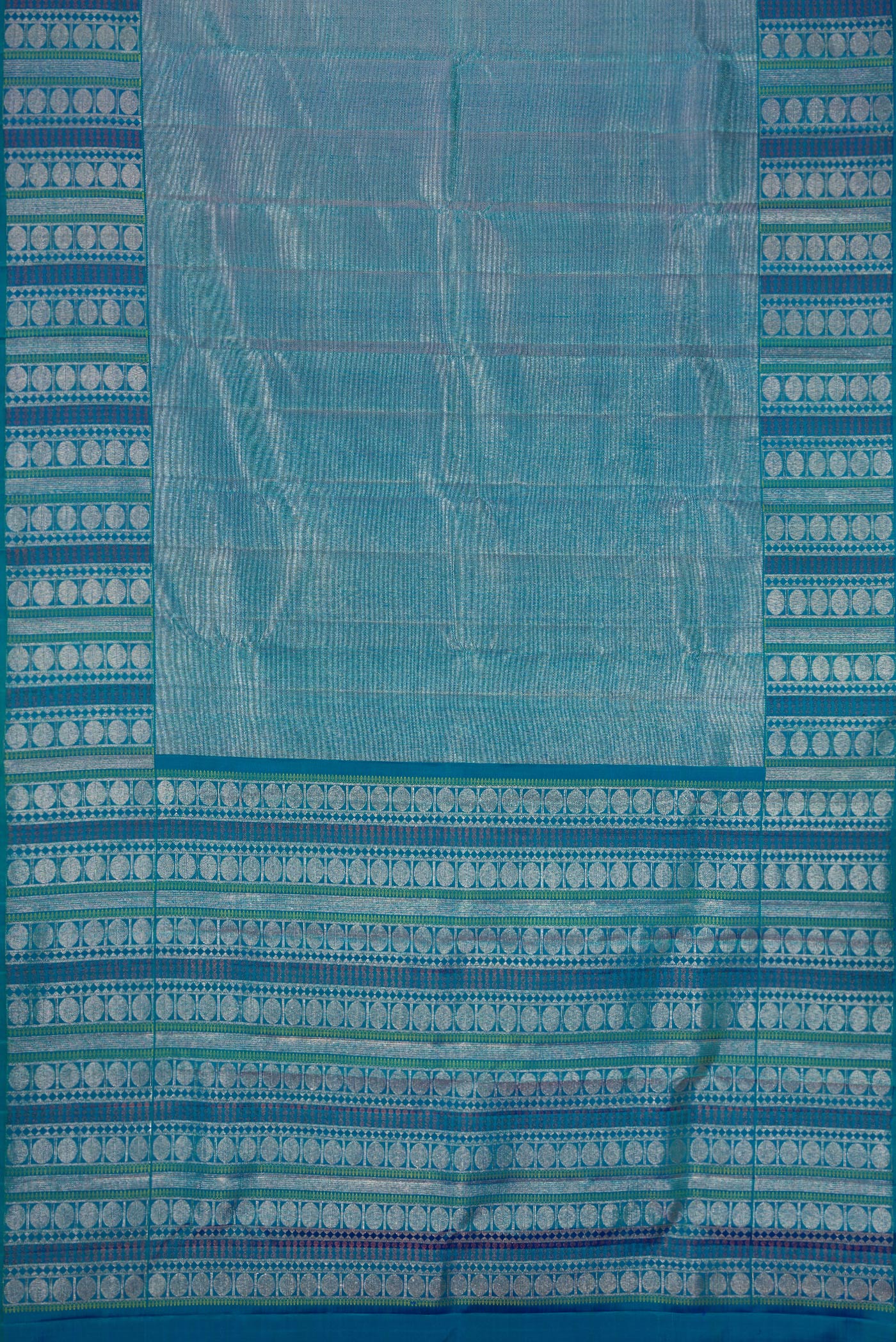 Peacock Blue Dual Tone Kanchipuram Silk Saree - Image 6